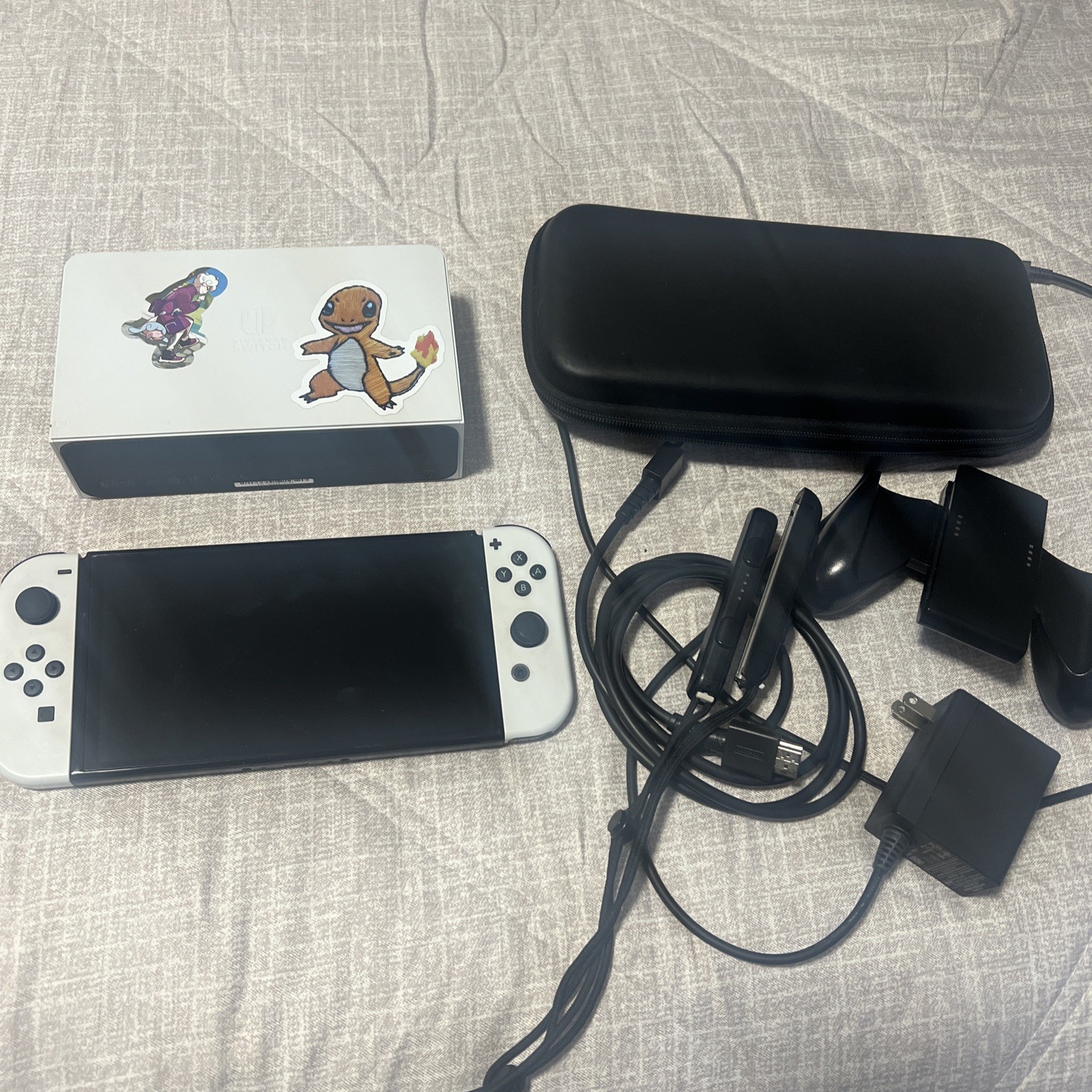 Nintendo Switch OLED Model HEG-001 – 64GB – White Joycons – OEM Acc/Cables +Case