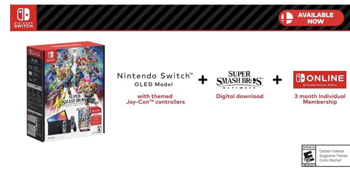 Nintendo Switch (OLED Model) Super Smash Bros. Bundle 64GB Console – Gray