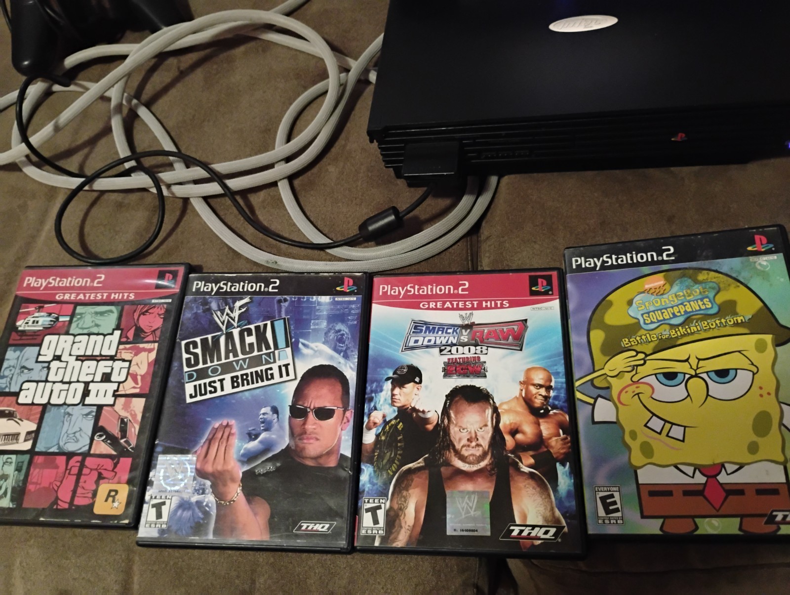 Sony PlayStation 2 Console + Screen Attachment Lot Games PS2 Fat GTA SpongeBob