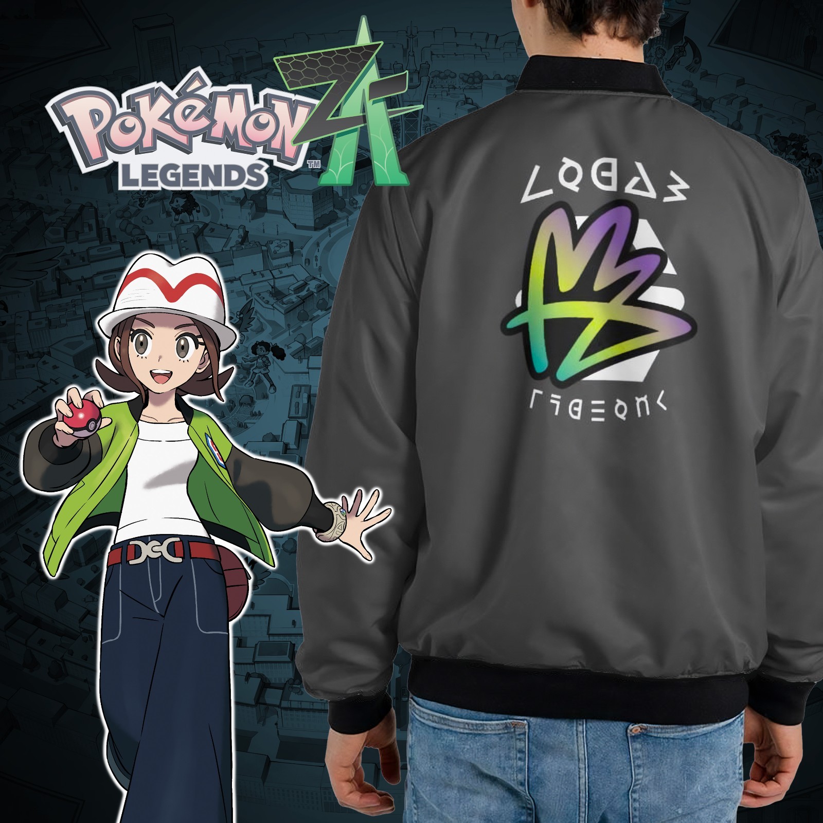 Pokémon LEGENDS ZA Bomber Jacket | Unisex Nylon Zip-Up | Gamer Jacket