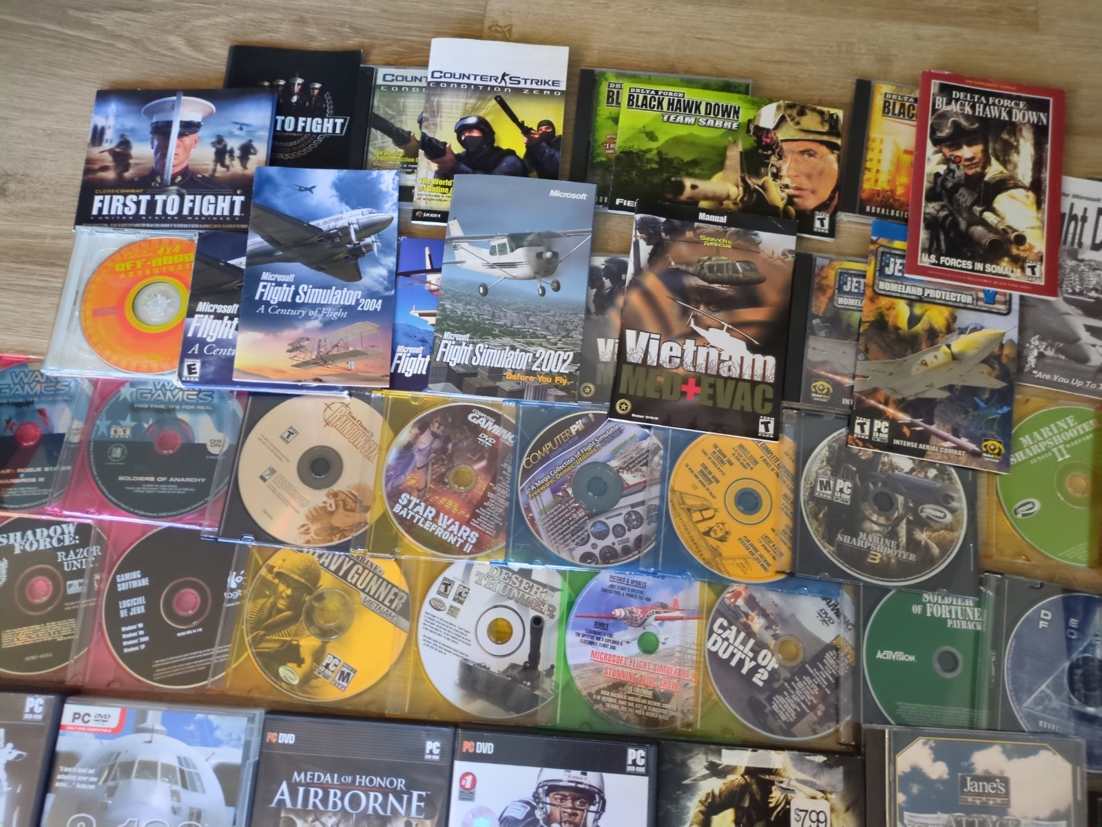 HUGE LOT 35+ 2000s Flight Simulator, War, FPS, Hunting PC Games + Manuals