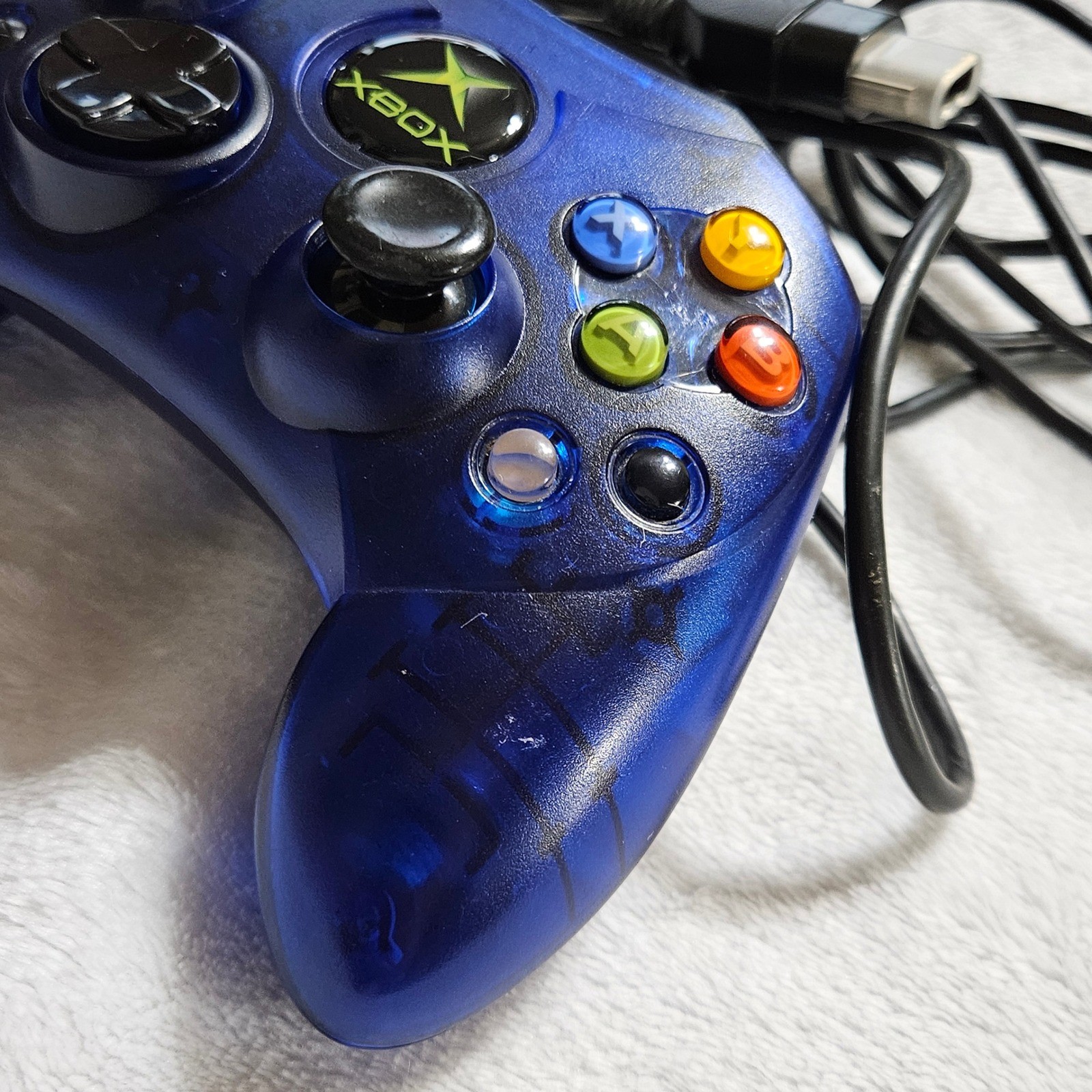 Vintage Microsoft Xbox Controller S Translucent Blue Wired Gamepad X09-64241-01