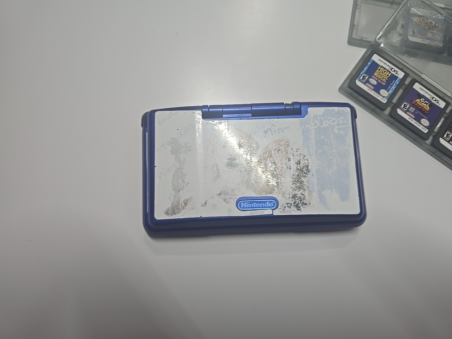 Nintendo NTR001 Nintendo DS Blue Console With 10 Games Tested And Working AS IS