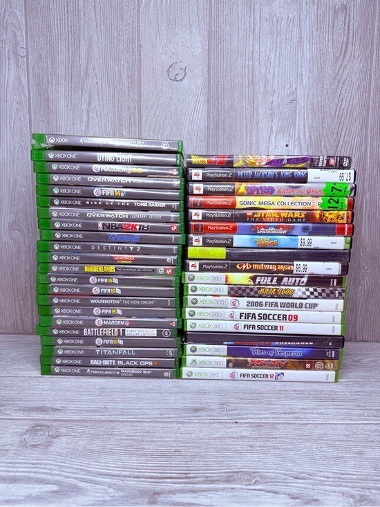 X box one x box 360 and play station 2 video game empty boxes cd storage 40 empt