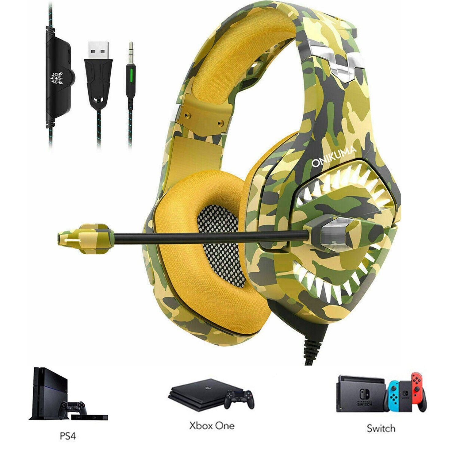 Gaming Headset K1PRO Camouflage Yellow PS3 PC PS4 PS5 7.1 Surround Sound Stereo