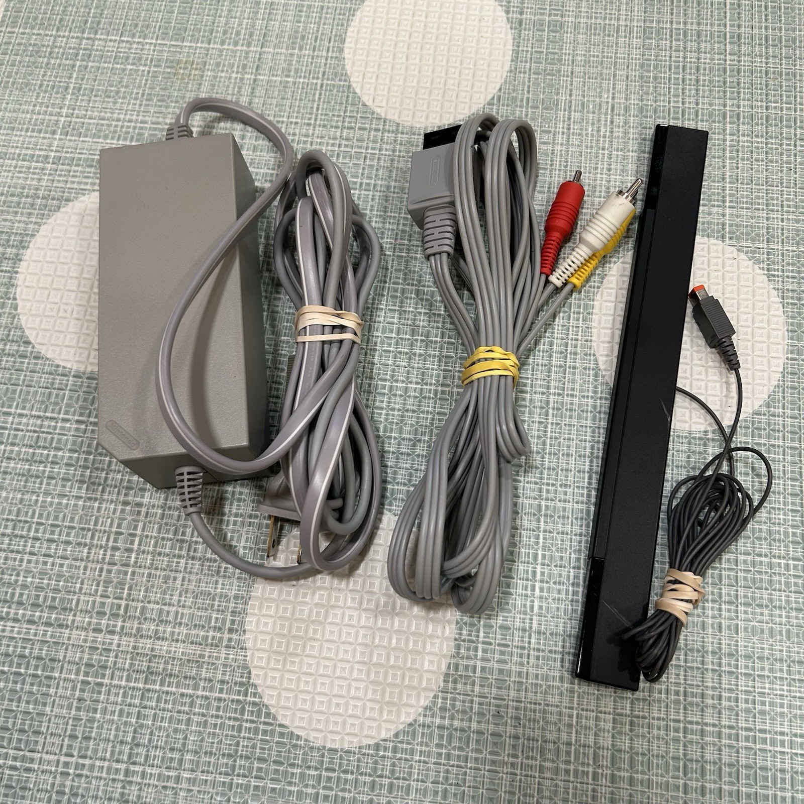 Nintendo Wii OEM Cord Bundle – AC Adapter + AV Cable + Black Sensor Bar TESTED