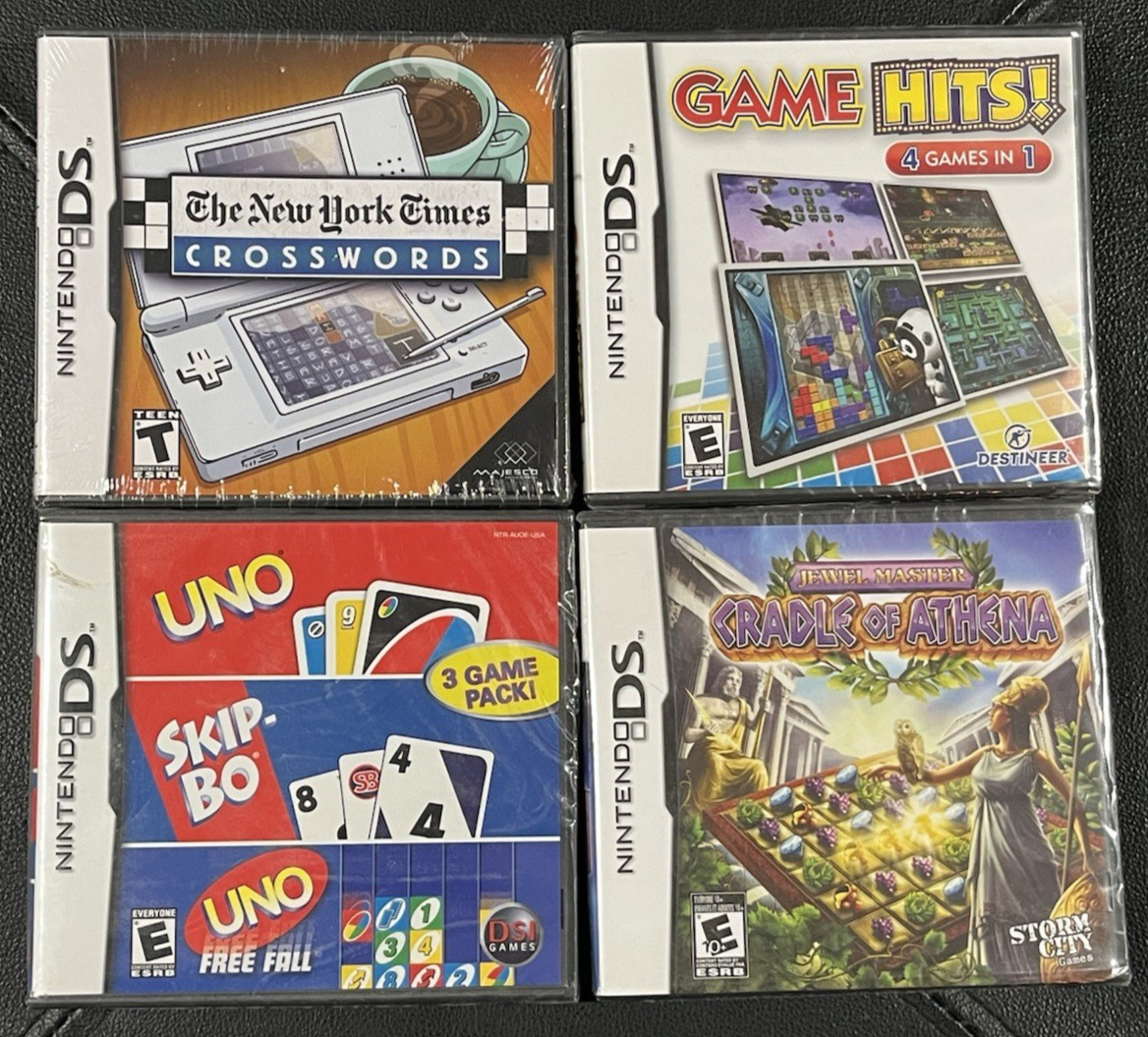 Lot of 4 Nintendo DS games New! Sealed! New York Times Crosswords, Game Hits!