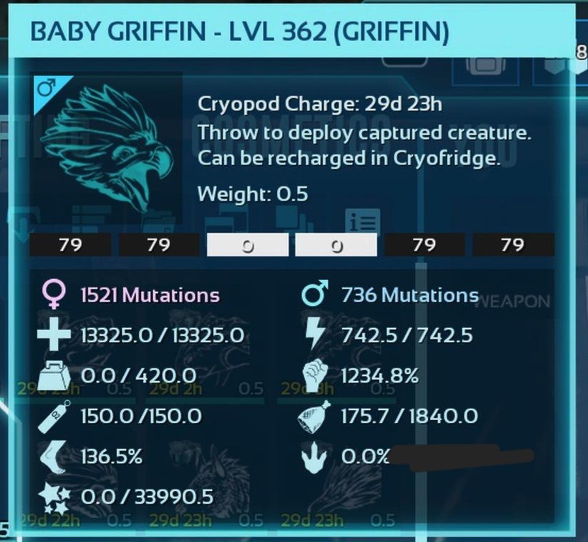 GRIFFIN TOP STATUS BLACK ID79 BABY PAIR ARK ASCENDED PVE OFFICIAL PC/XBOX/PS5