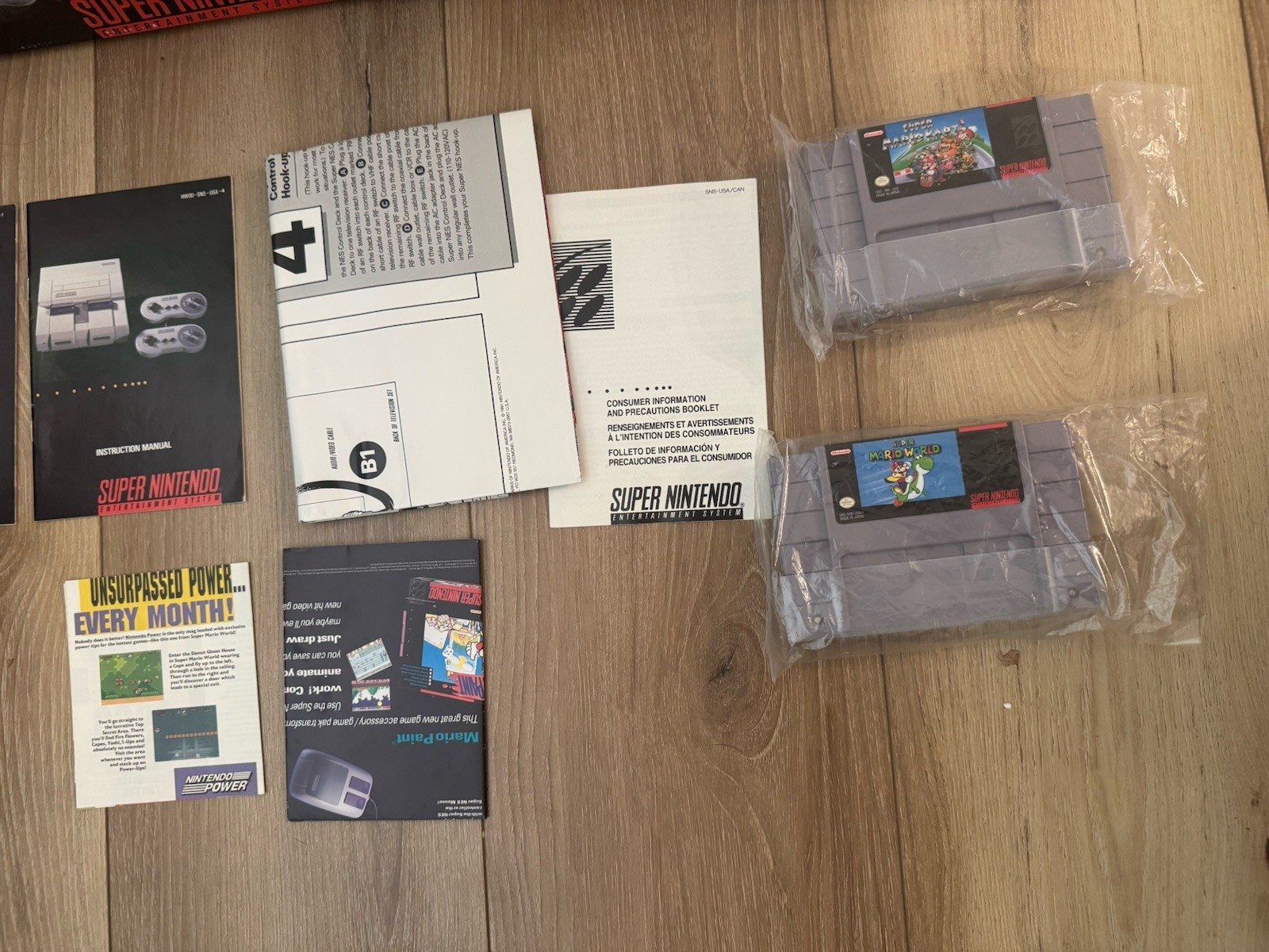 SNES SUPER NINTENDO SUPER MARIO KART CONSOLE SET CIB *Excellent Condition*