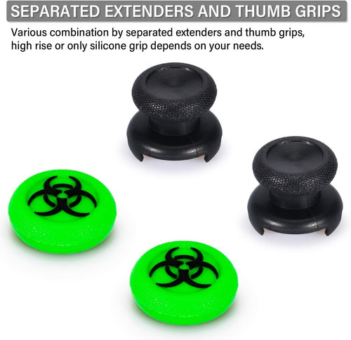 FPS Thumbstick Extender & 3D Texture Rubber Silicone Grip Cover 2 bio green