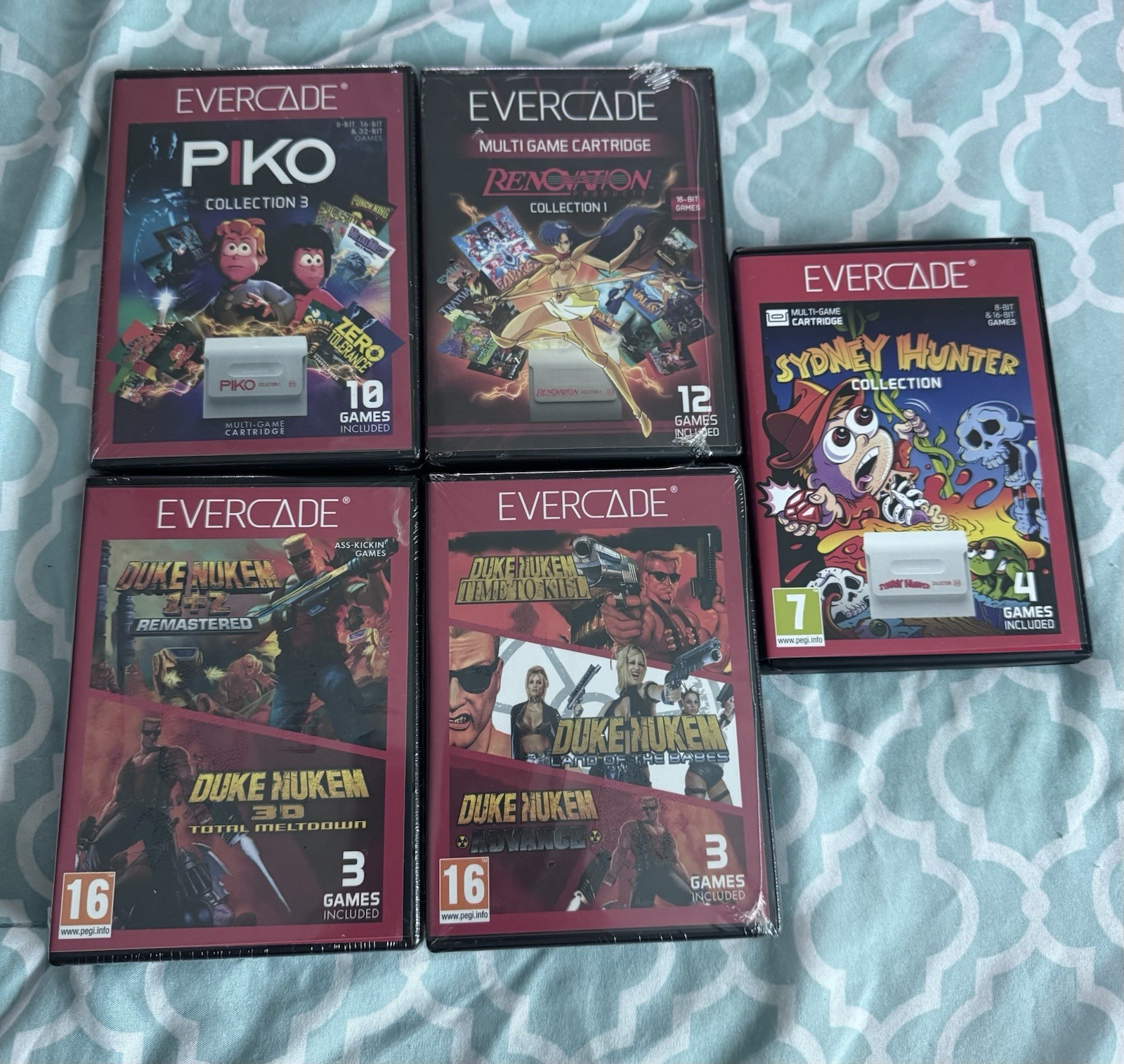 Evercade X5 Game Lot Renovation, Duke Nukem 1 & 2, Piko 3, Sydney Hunter CIB NEW