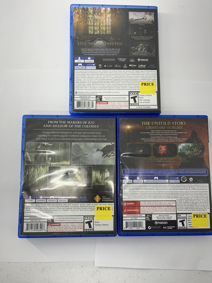 Hogwarts Legacy,The Last Guardian, Lord Of Rings Gollum Playstation Lot Of 3