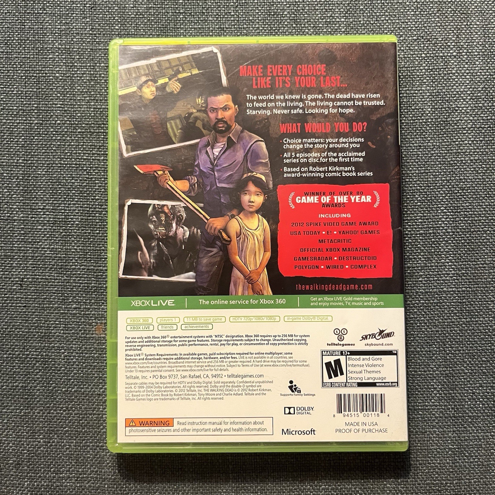 The Walking Dead: A Telltale Games Series (Microsoft Xbox 360) w/Manual CIB
