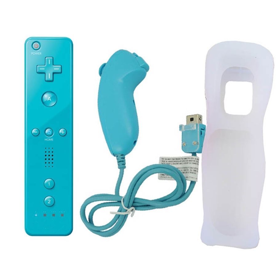 Blue Built in Motion Plus Remote Controller Nunchuck Set For Nintendo Wii Wii U