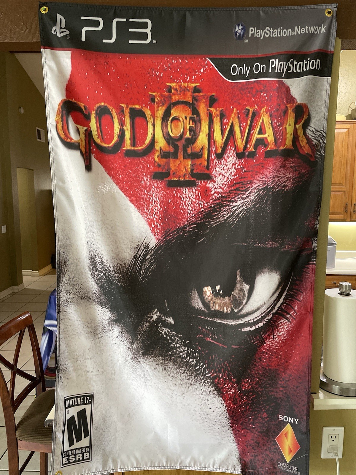 God Of War III 5′ Flag Banner Poster Sony PlayStation 3 PS3 2010 Rated M Mature