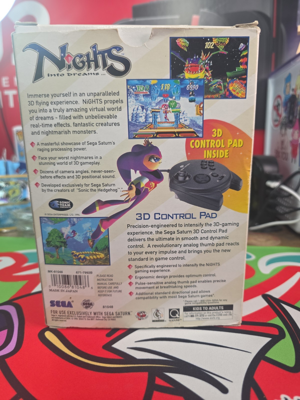 Nights Into Dreams (Sega Saturn) Big Box w/3D Control Pad Complete 2 Reg Cards