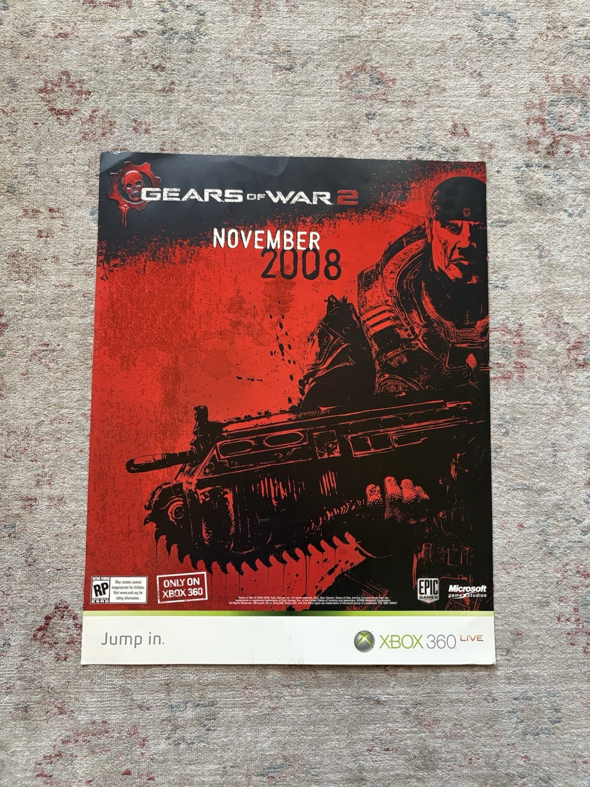 Gears of War 2 Xbox 360 Promo Launch Poster 22″x28″ 2008 Microsoft Rare XB360