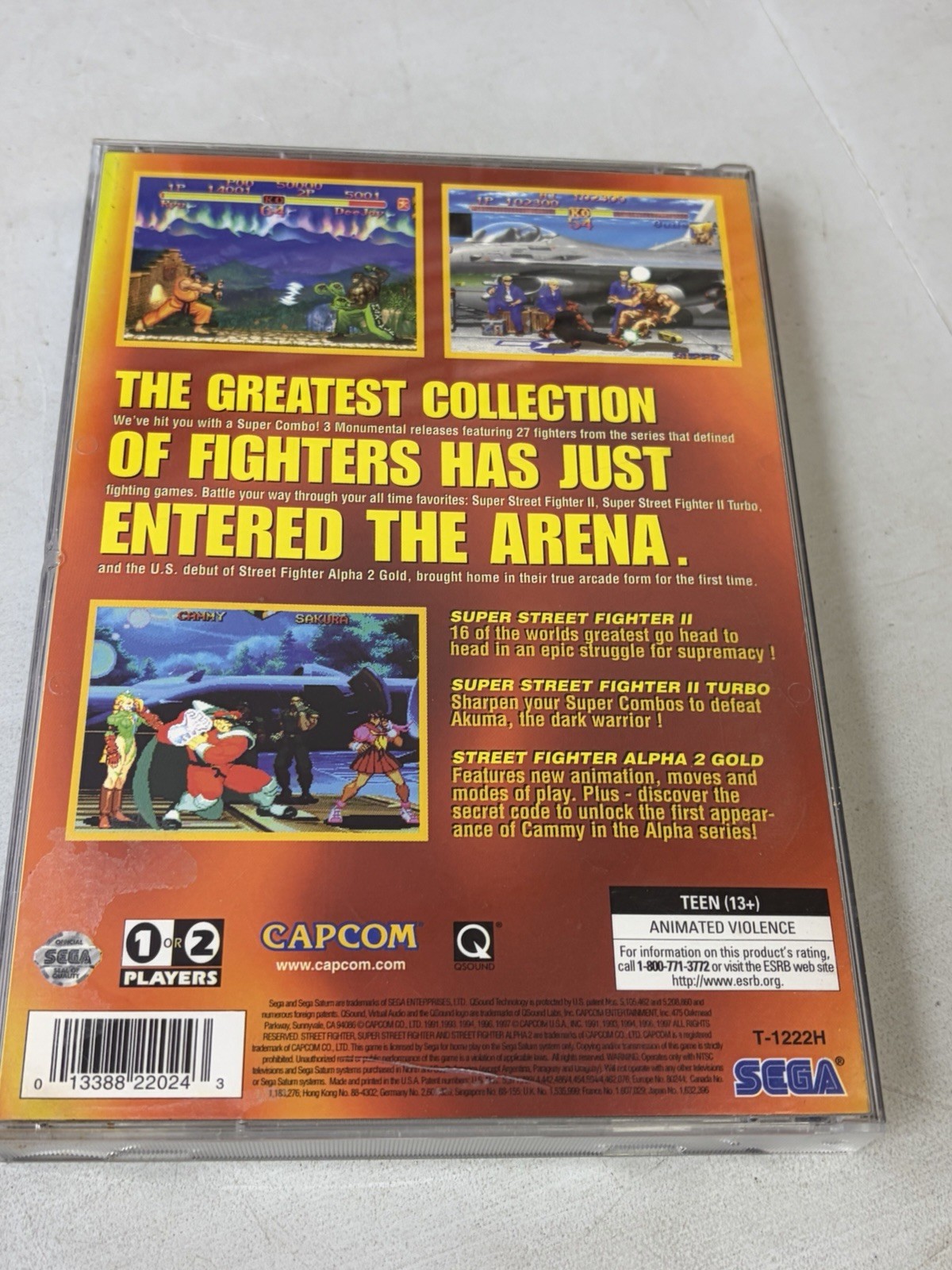 Street Fighter Collection Sega Saturn Case, Manual w/Reg Card & DISC 1 ONLY!