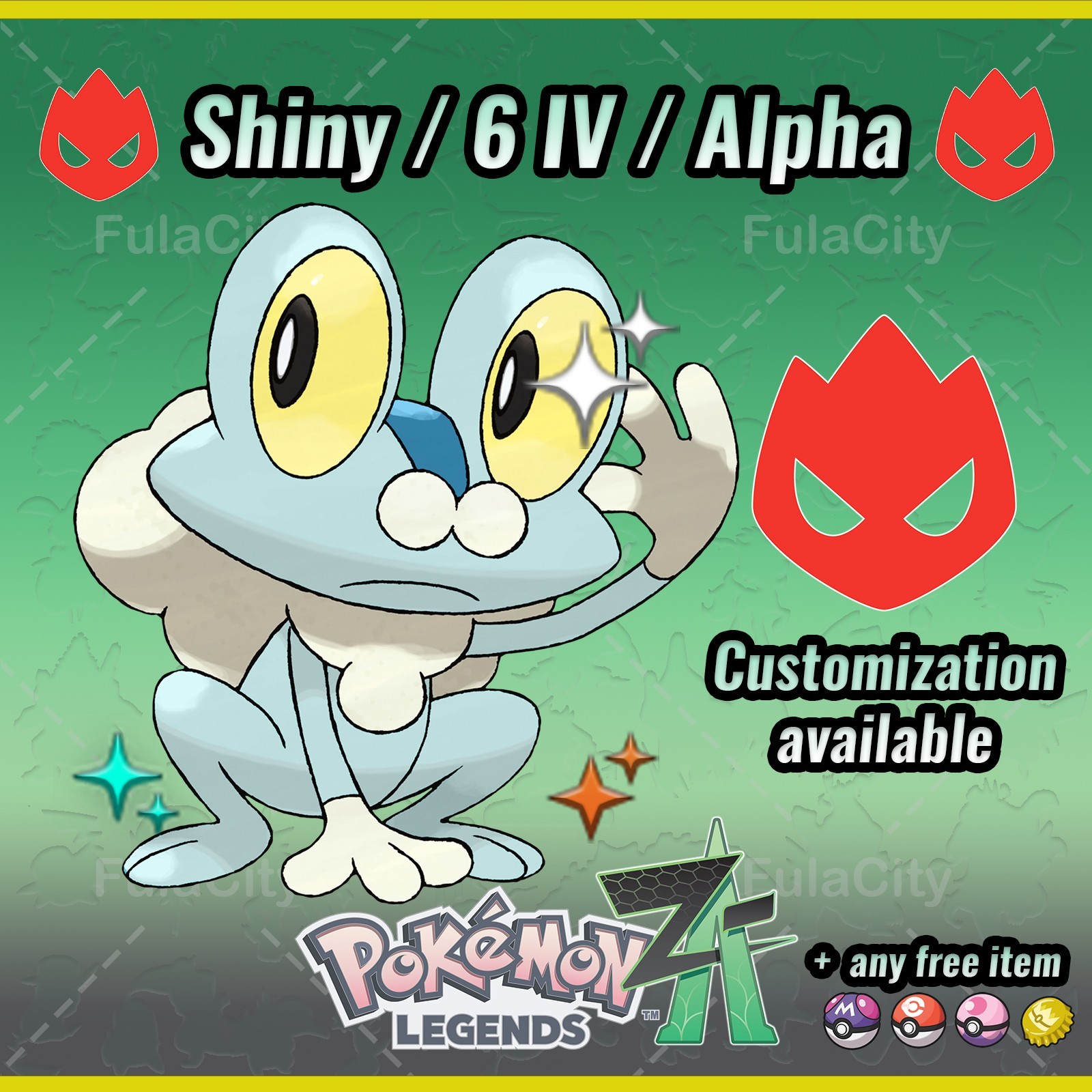 Froakie 🔥 Alpha Shiny (Shalpha) 🔥 Pokemon Legends ZA ⚫ 6 IV 🟢 @ Any item