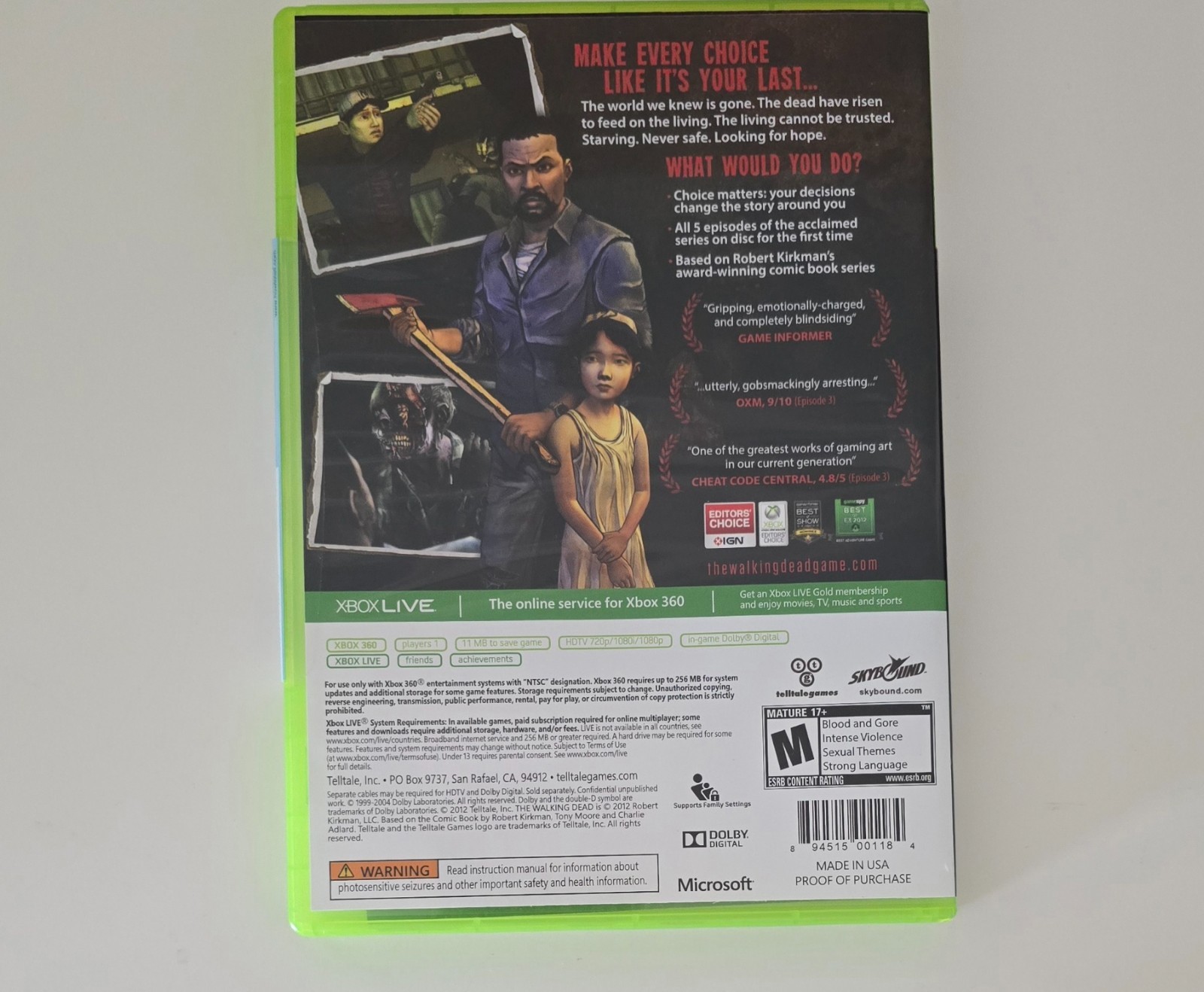 The Walking Dead: A Telltale Series (XBOX 360) CIB