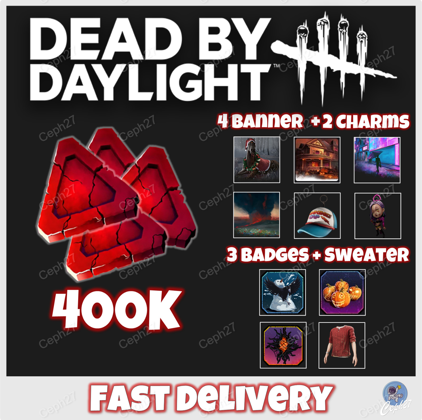 Dead by Daylight – 400K Bloodpoints + 3 Badges + 4 Banners + Charm – Twitch Drops