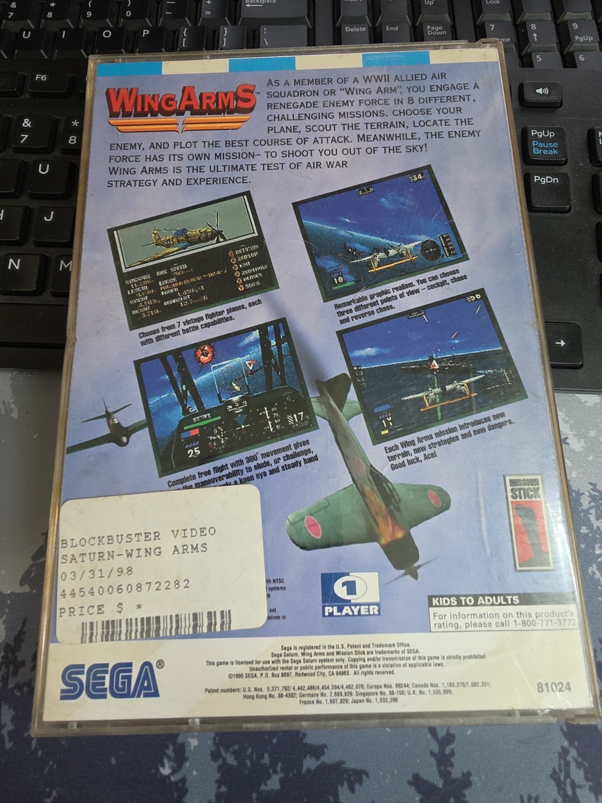 Wing Arms Sega Saturn BLOCKBUSTER EX RENTAL Bad Disc For Collection Only
