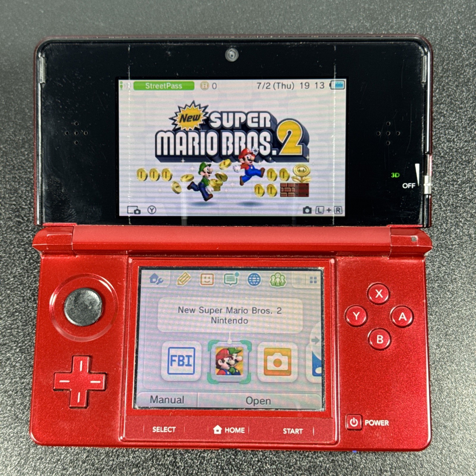 Nintendo 3DS Flame Red 32GB SD Card/game & Carry Case (Tested & Working)