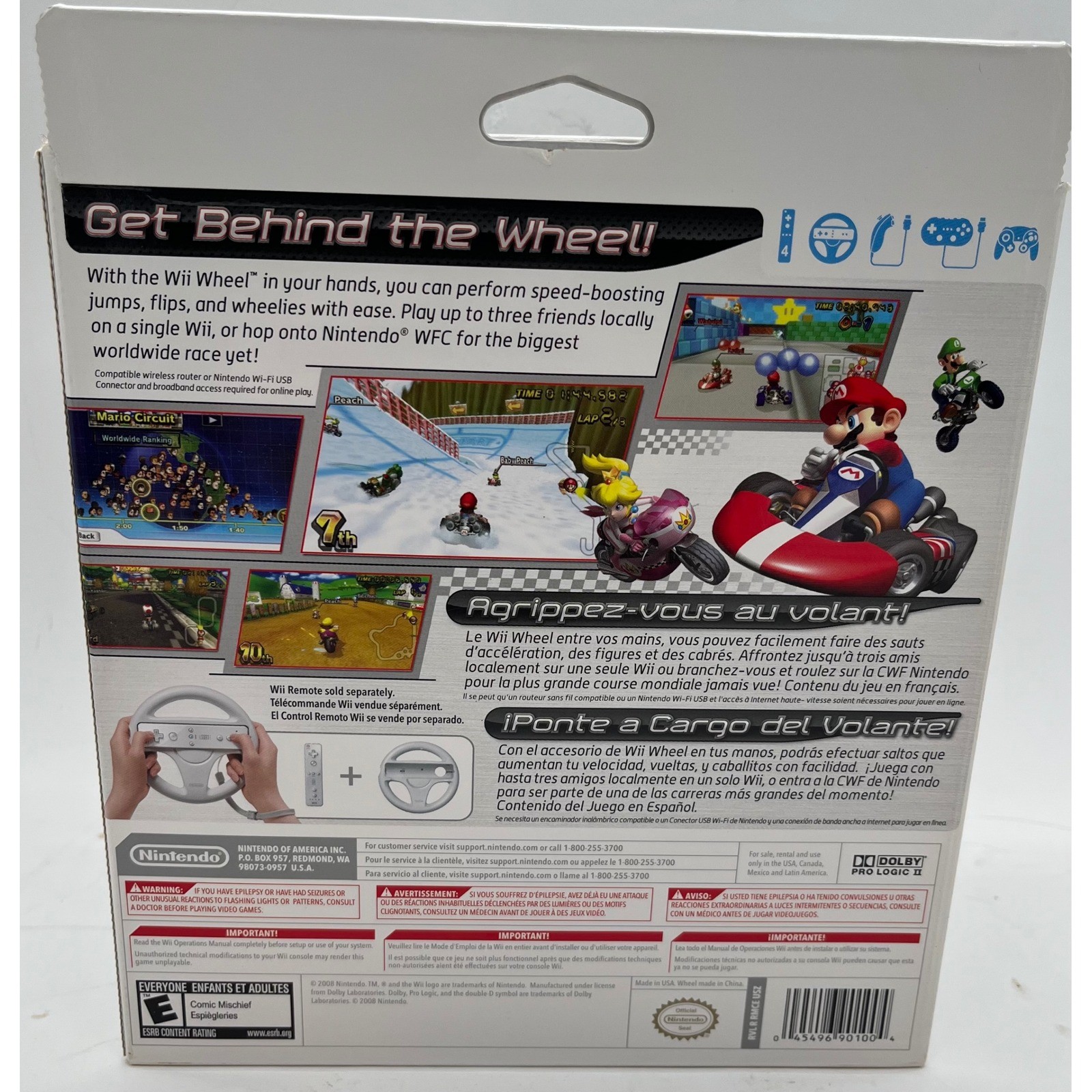 Nintendo Wii Wheel Mario Kart Official Accessory RVL-024 White with Box Manual
