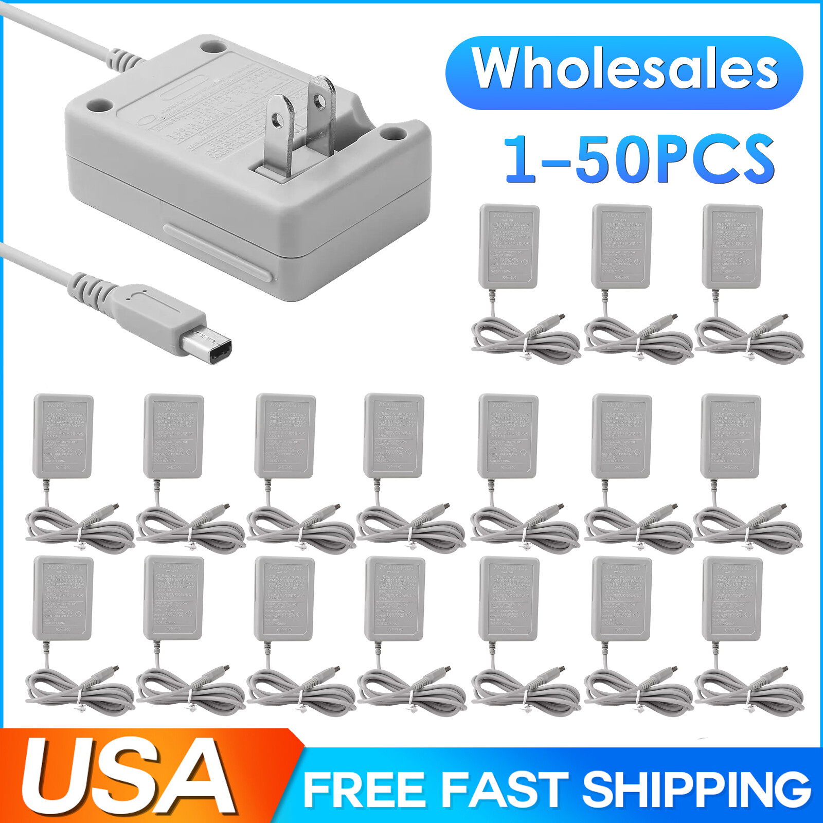 1-50PCS AC Adapter Home Wall Charger Cable for Nintendo DSi/ DSi XL/ 2DS/3DS LOT
