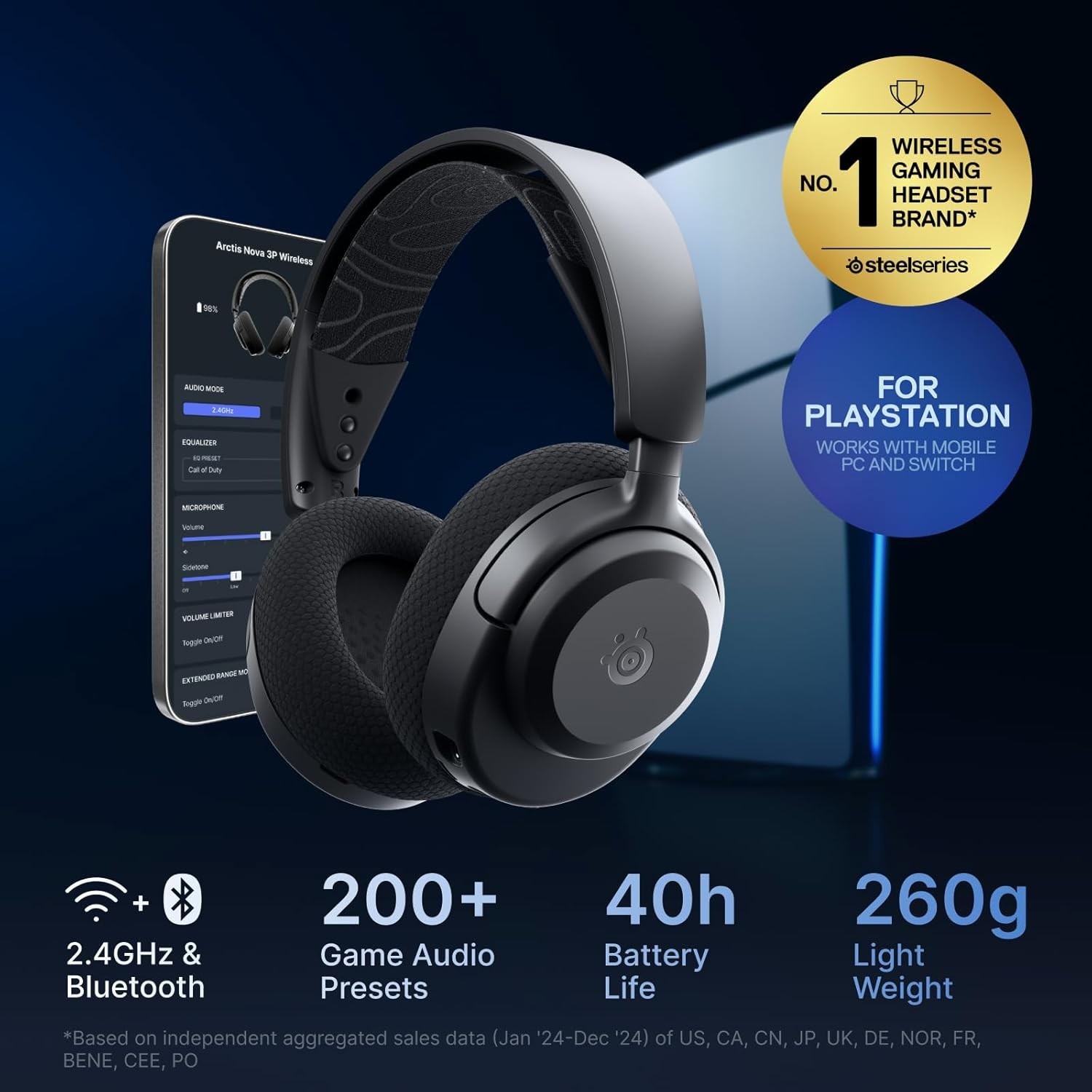 SteelSeries Arctis Nova 3P Wireless Gaming Headset – PS5 / PC / Switch – Black –