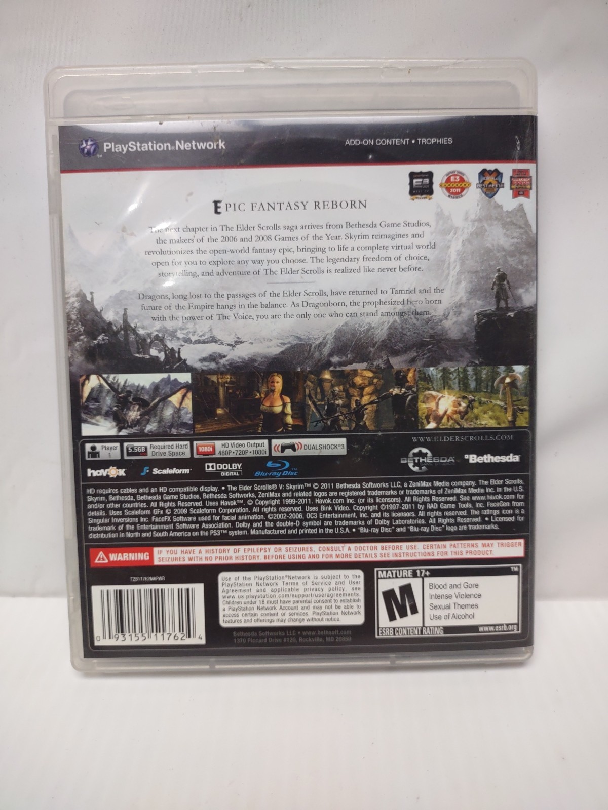 The Elder Scrolls V: Skyrim PS3 Sony PlayStation 3 with Manual No map