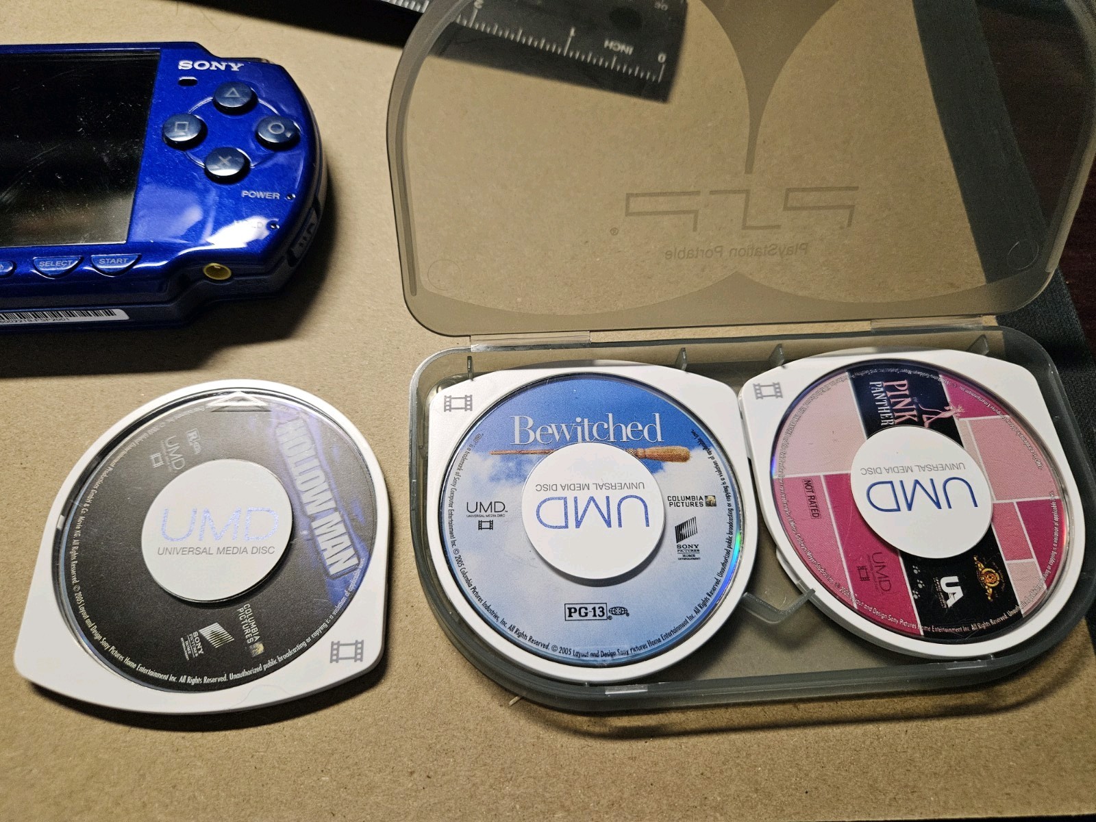 Sony PSP-2001 Metallic Blue Console Bundle OEM Charger Case 3 UMD Movies Tested