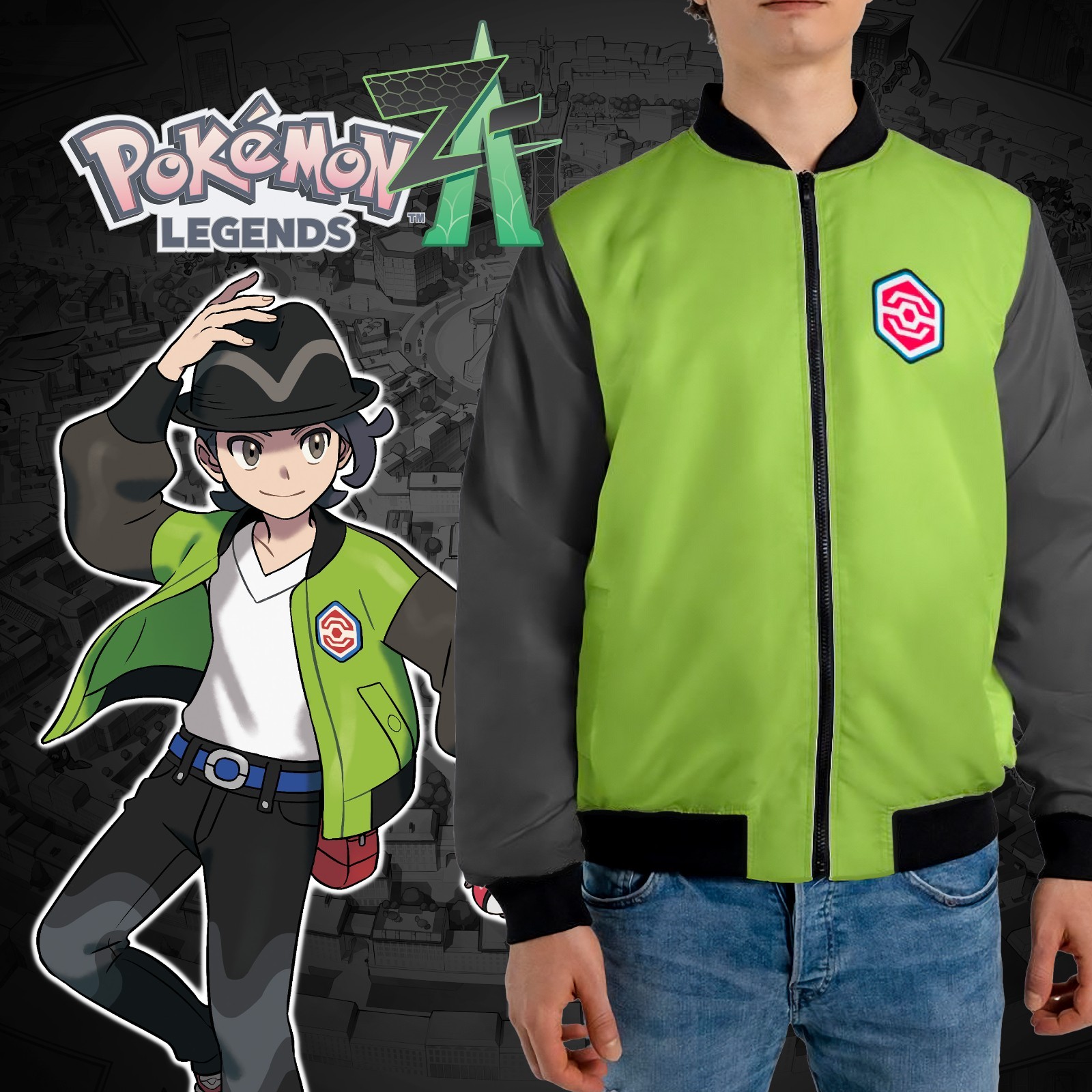 Pokémon LEGENDS ZA Bomber Jacket | Unisex Nylon Zip-Up | Gamer Jacket