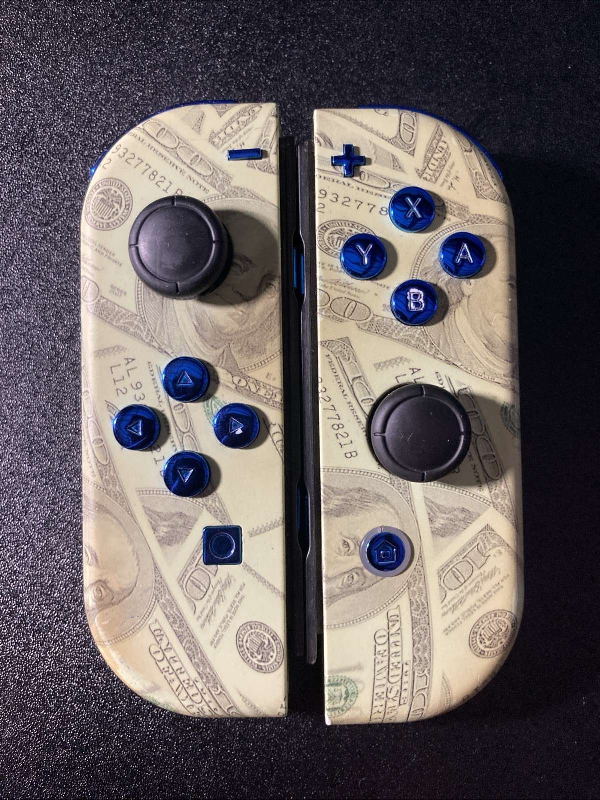 Custom Money Joycons Small Paint Scuffs On The Face Buttons And The ZL and ZR