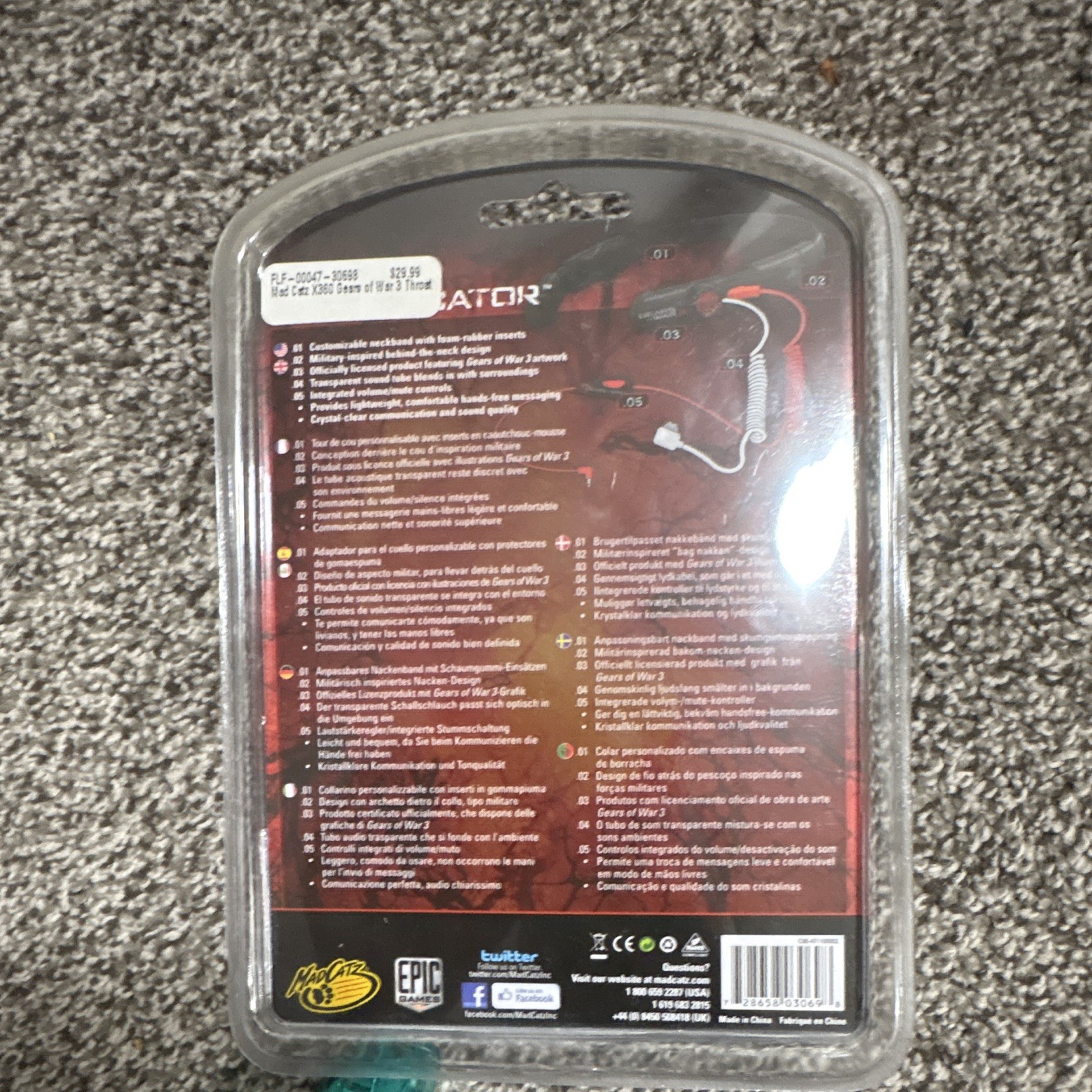 Mad Catz Gears of War 3 Throat Communicator Earbud Headset 3.5mm Xbox 360