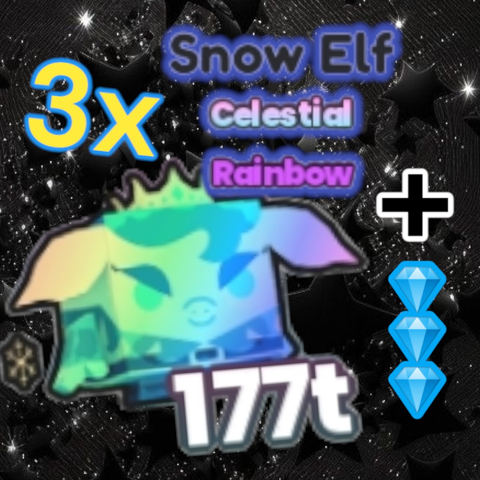 Pet Simulator 99. 3x Rainbow Snow Elf + 3 Million Diamonds. PS99. Same Day