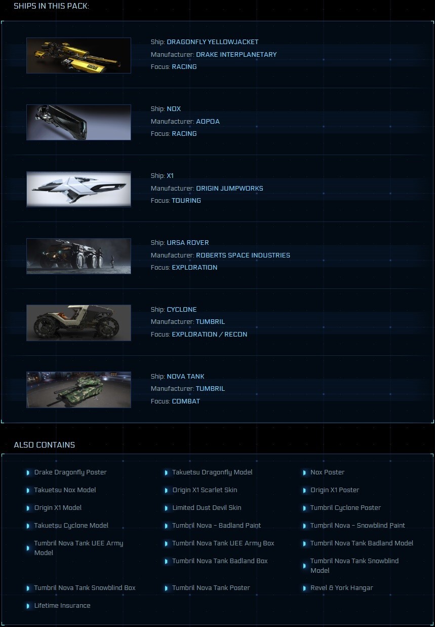 Star Citizen – Ground Vehicle Pack LTI VIP (Nova, DF, Nox, X1, Cyclone, Rover)
