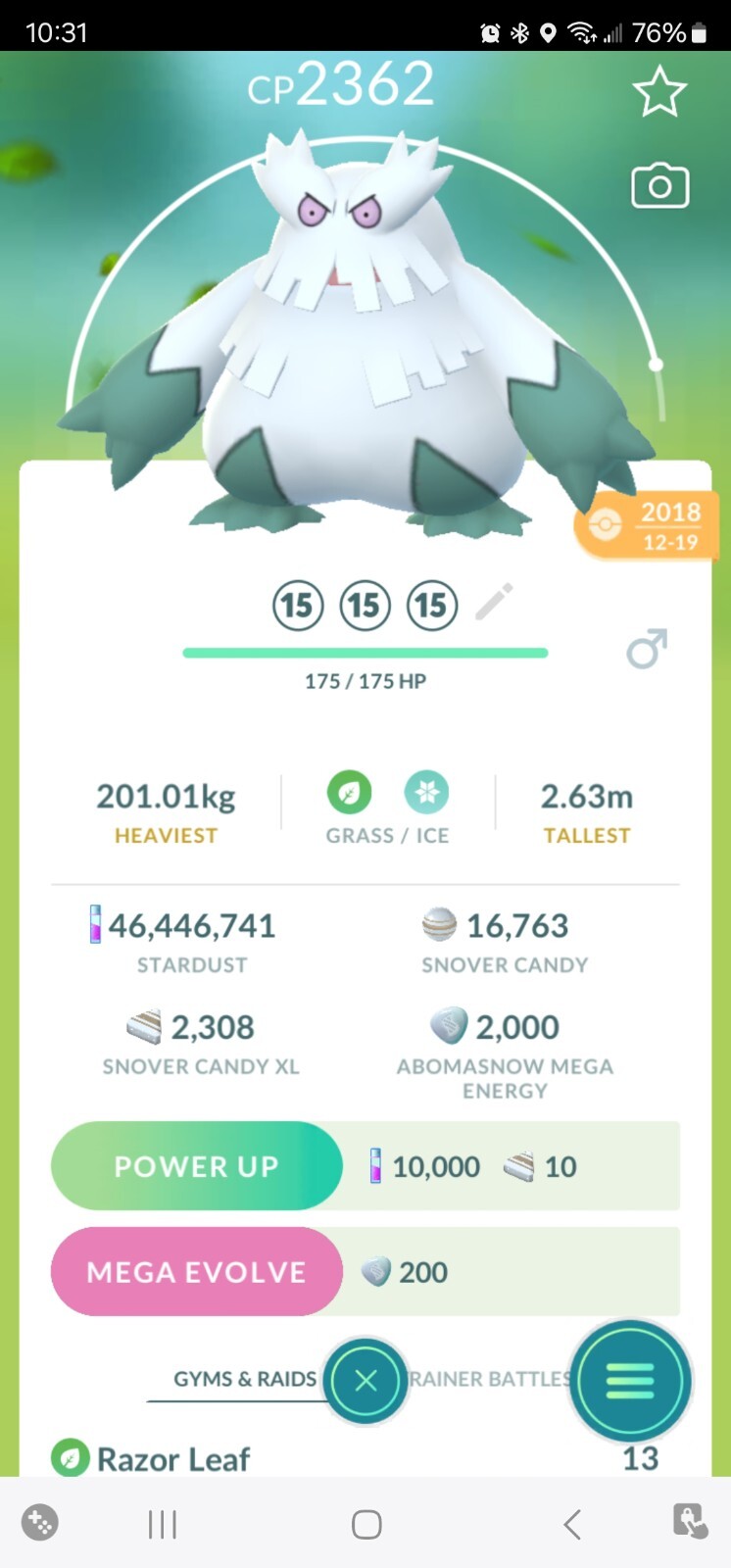 Pokémon Trade GO – Abomasnow Level 40 & 2nd Move unlocked for PVP Master League