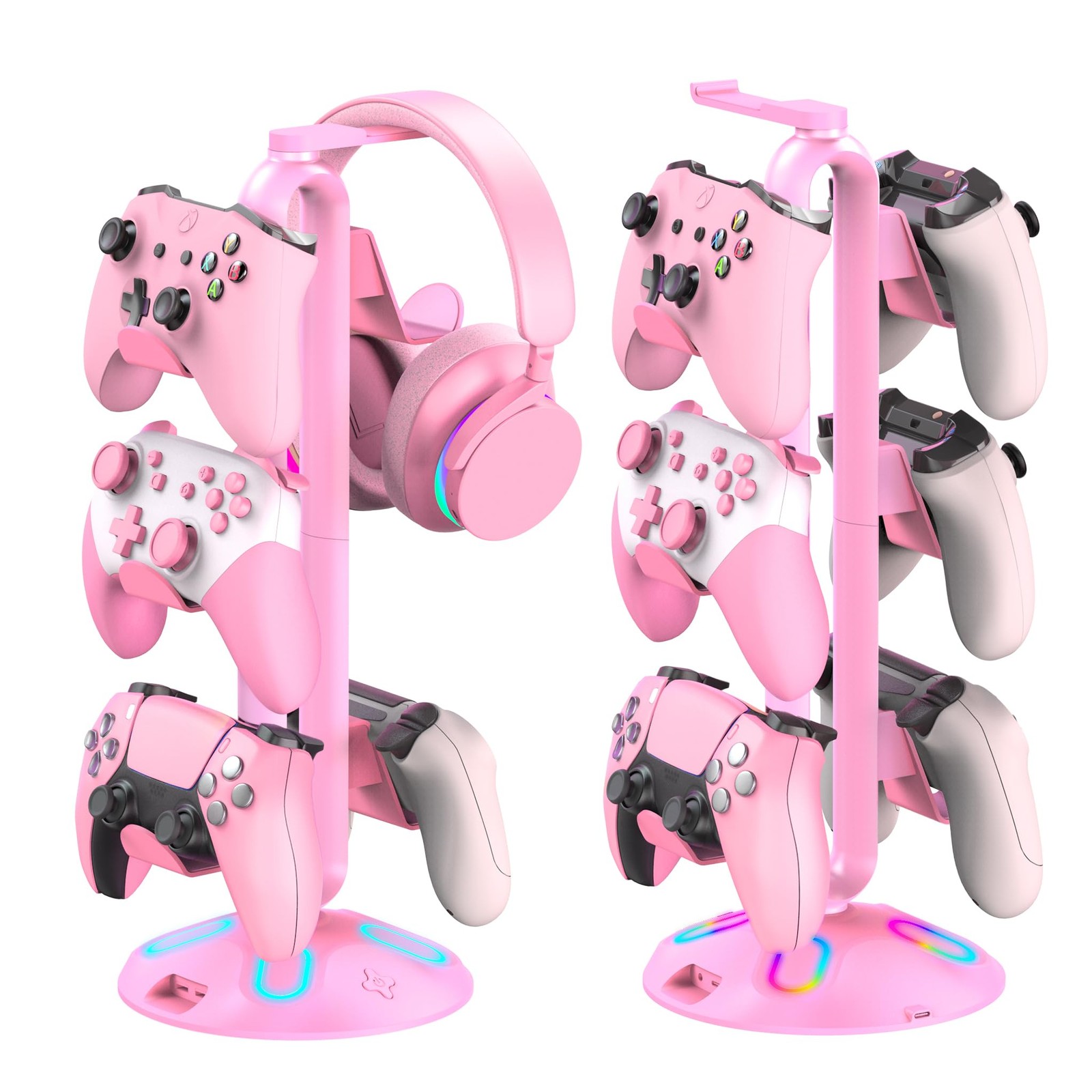 Pink Gaming RGB Headphone Stand with 9 Modes, Controller & USB/Type-C Charger