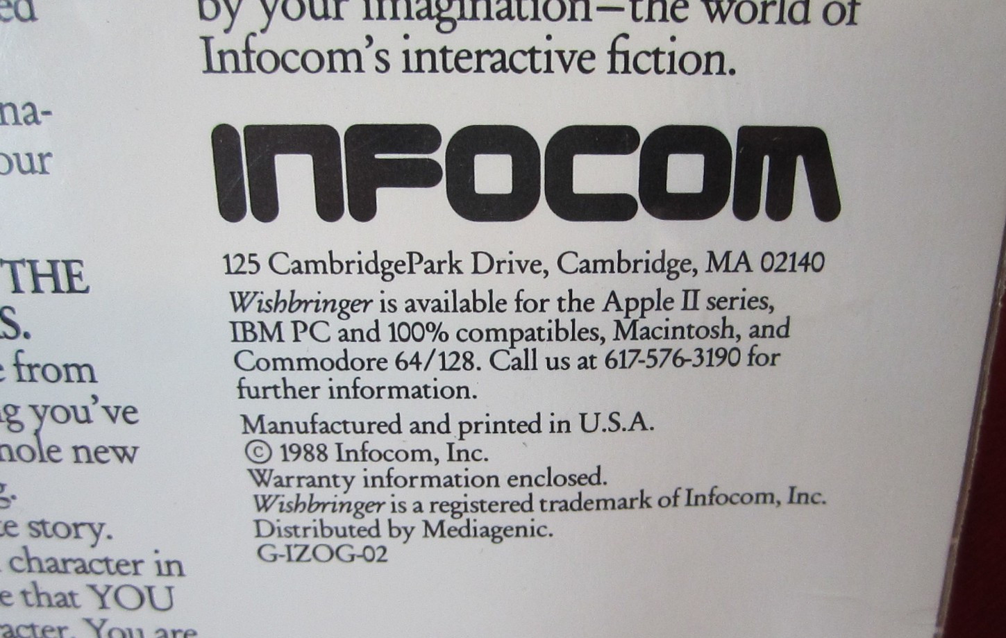 New 1988 Wishbringer Interactive Fiction Adventure Game Software for Macintosh