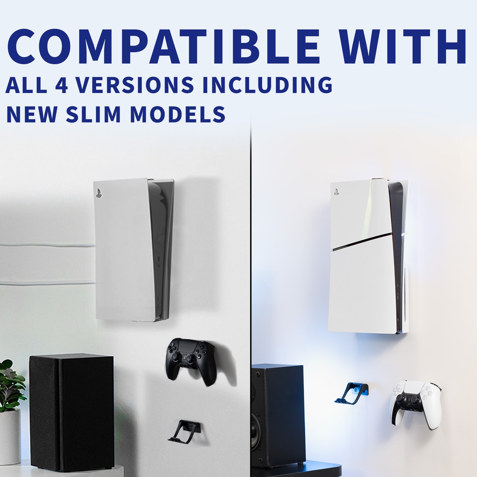 VIVO Black Steel Wall Mount Designed for PS5 Console, 2 Controller Mounts