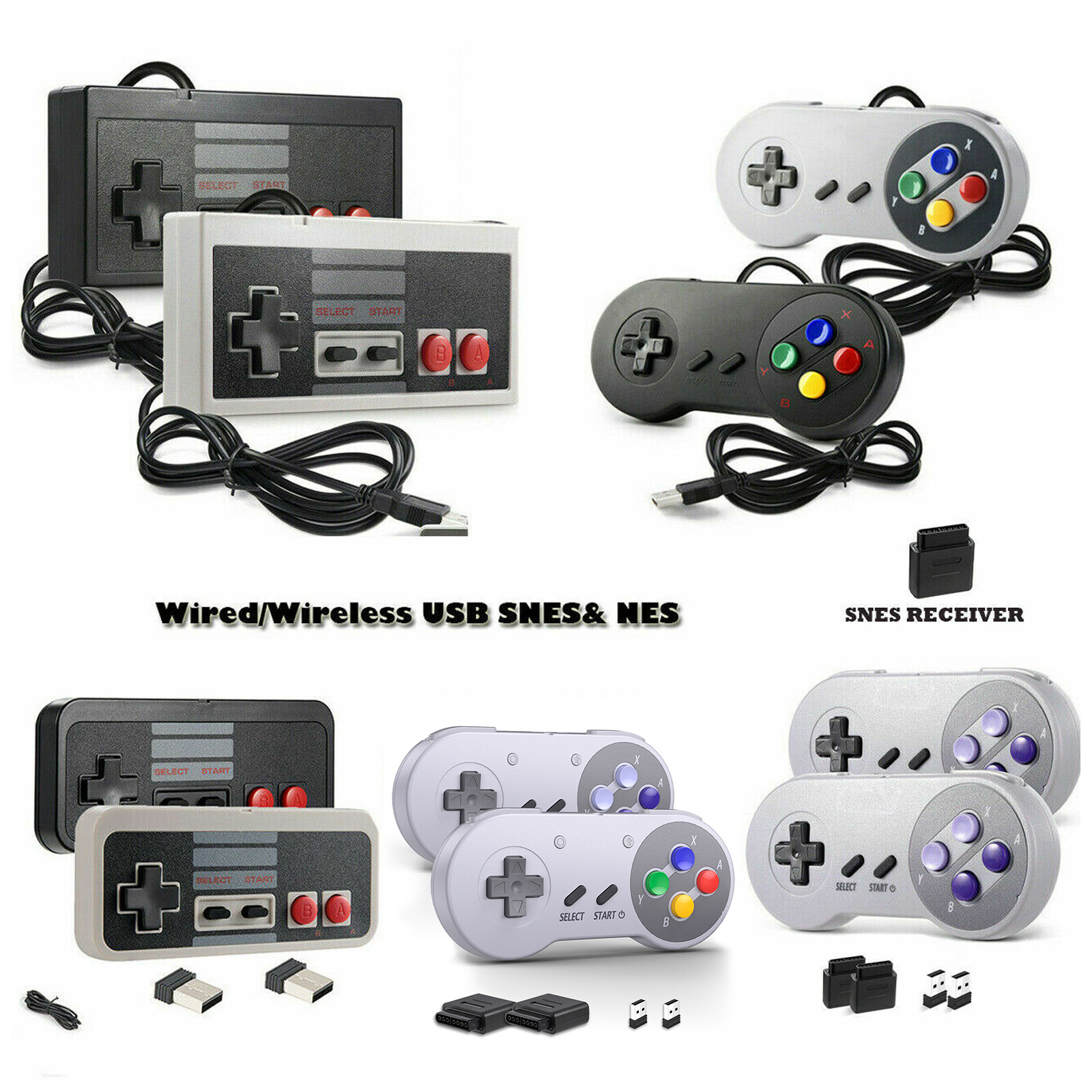 USB Wired/Wireless SNES /NES PC Gamepad Controller for Mac Windows PC Raspberry