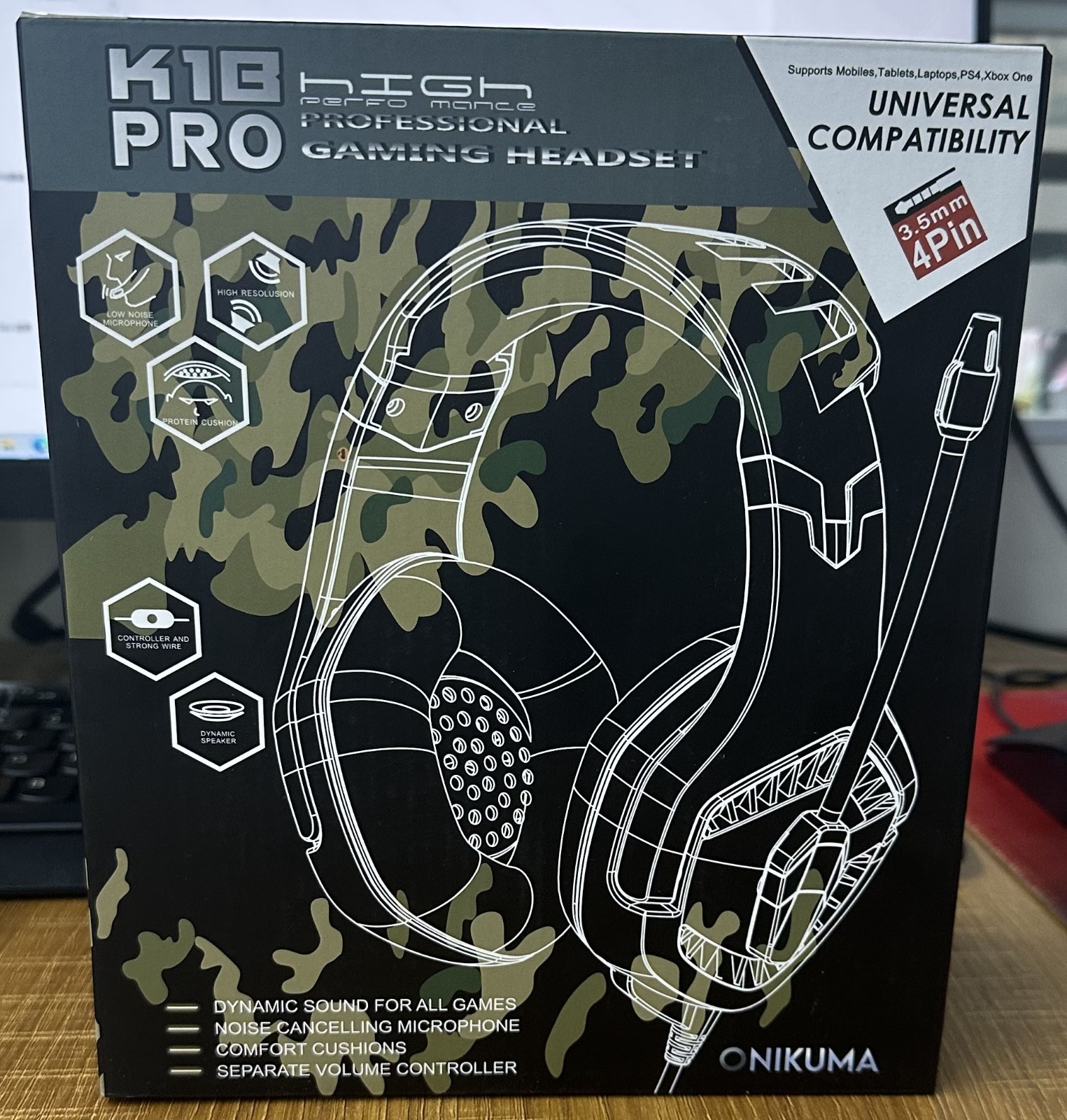 Gaming Headset K1PRO Camouflage Yellow PS3 PC PS4 PS5 7.1 Surround Sound Stereo