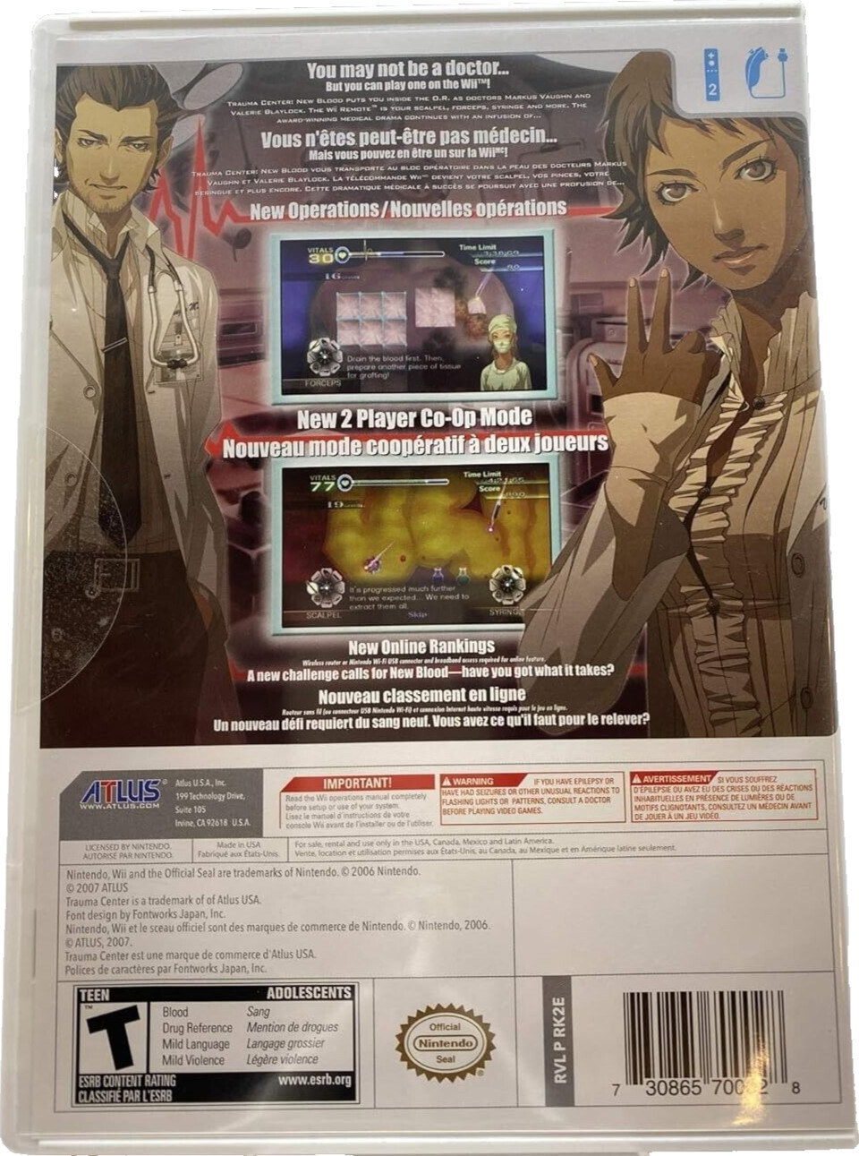 PLAYED ONCE with Booklet Trauma Center: New Blood – Nintendo Wii Altus 2007