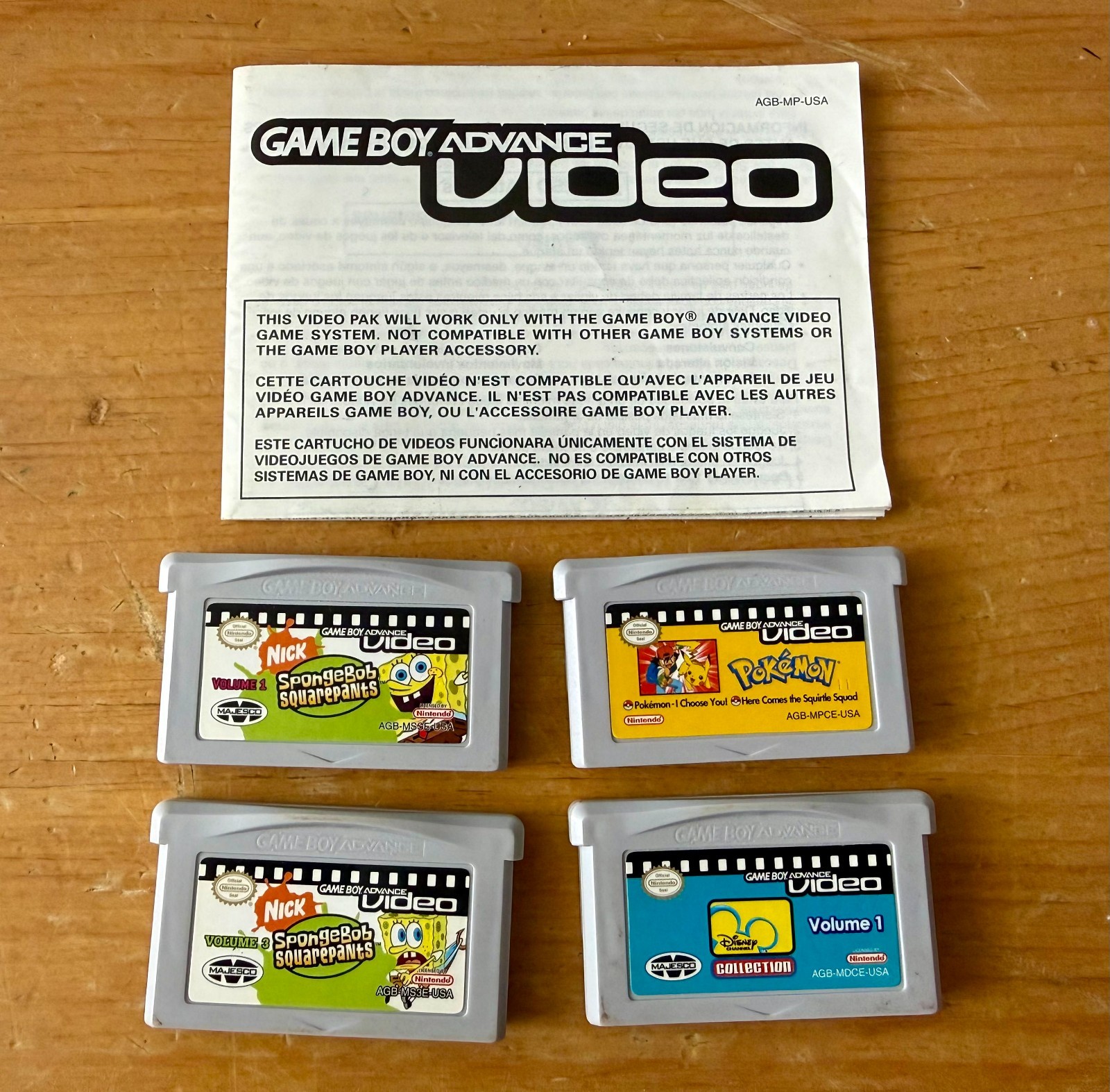GBA Video Lot of 4: Pokemon, Disney Volume 1, SpongeBob 1 & 3 – TESTED, No Cases