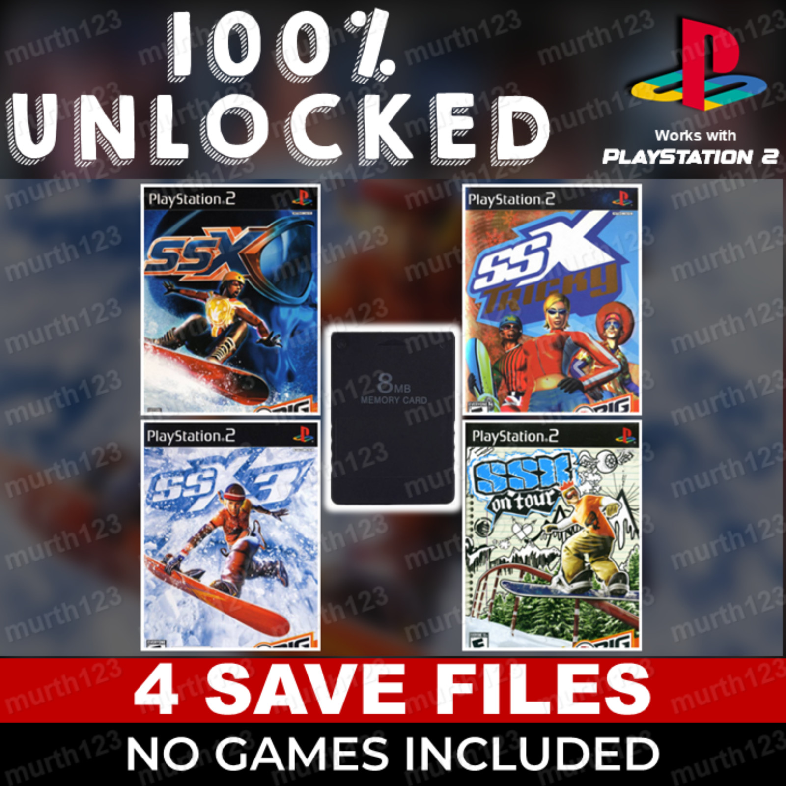 SSX Tricky 3 On Tour 1 2 3 4 PS2 Memory Card Unlocked Save Beaten Complete 100%