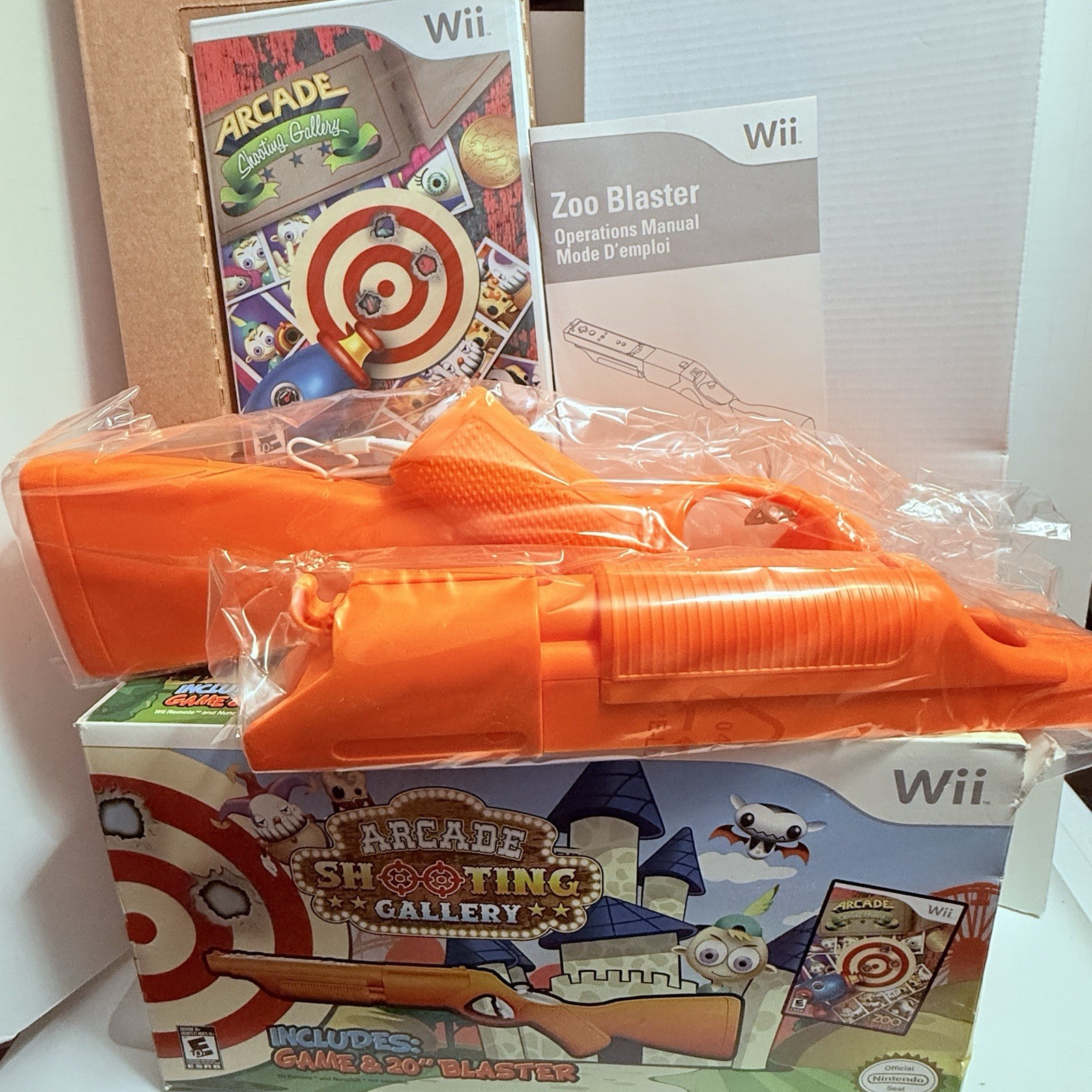 SEALED Arcade Shooting Gallery Blaster & SEALED Game Nintendo Wii Open Box NIB