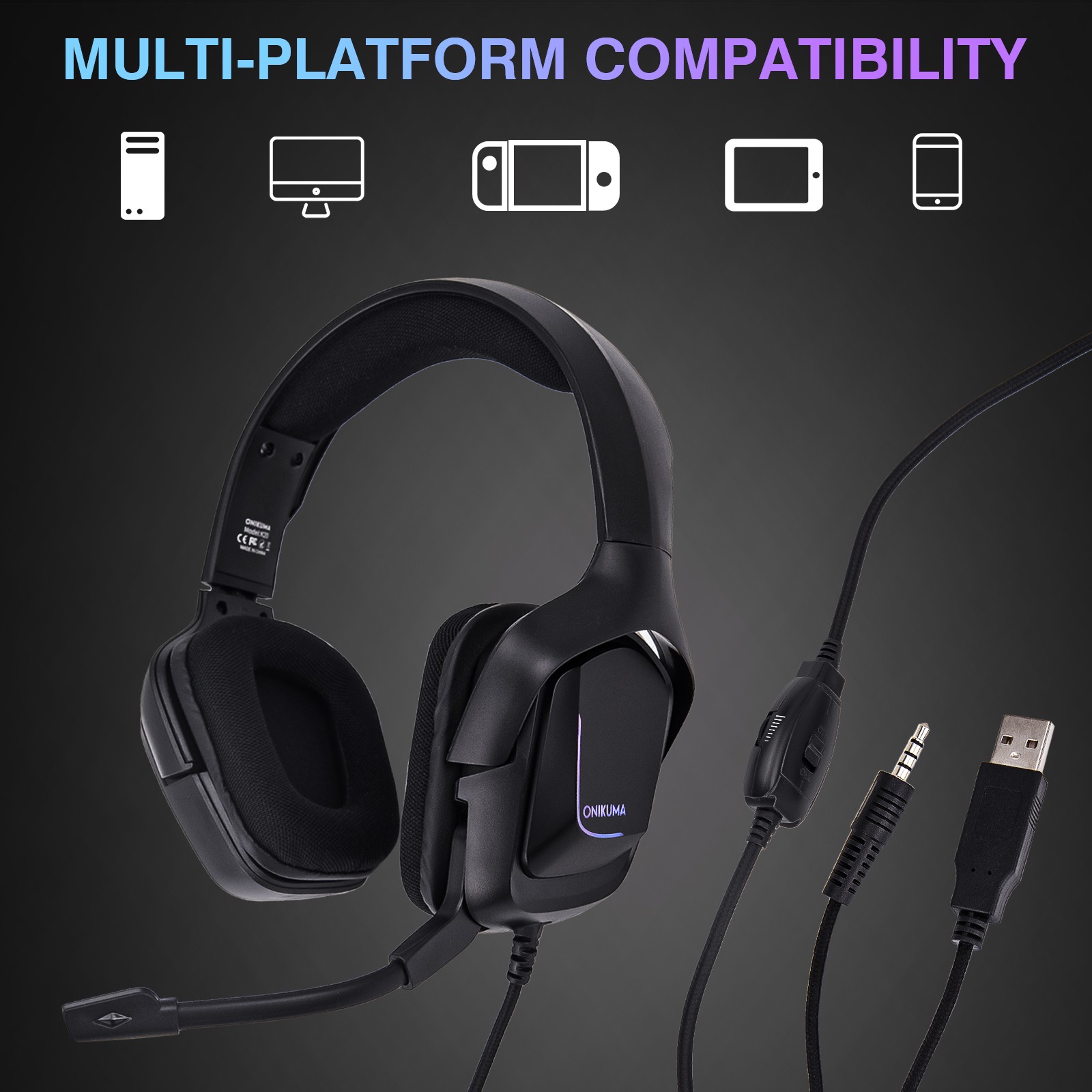 Gaming Headset Headphone w/ Noise Cancelling Mic for FPS RGB Linght 3.5mm jack