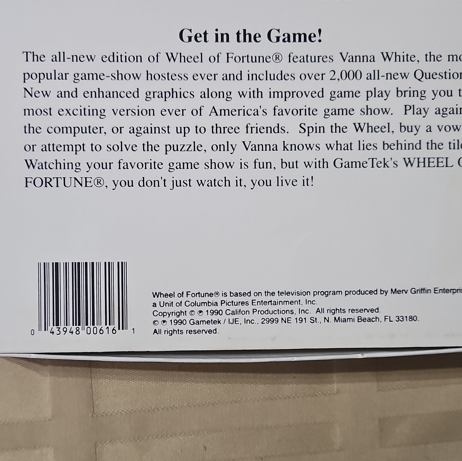 GameTek Wheel of Fortune Featuring Vanna White PC Game (1990) w/ Manual