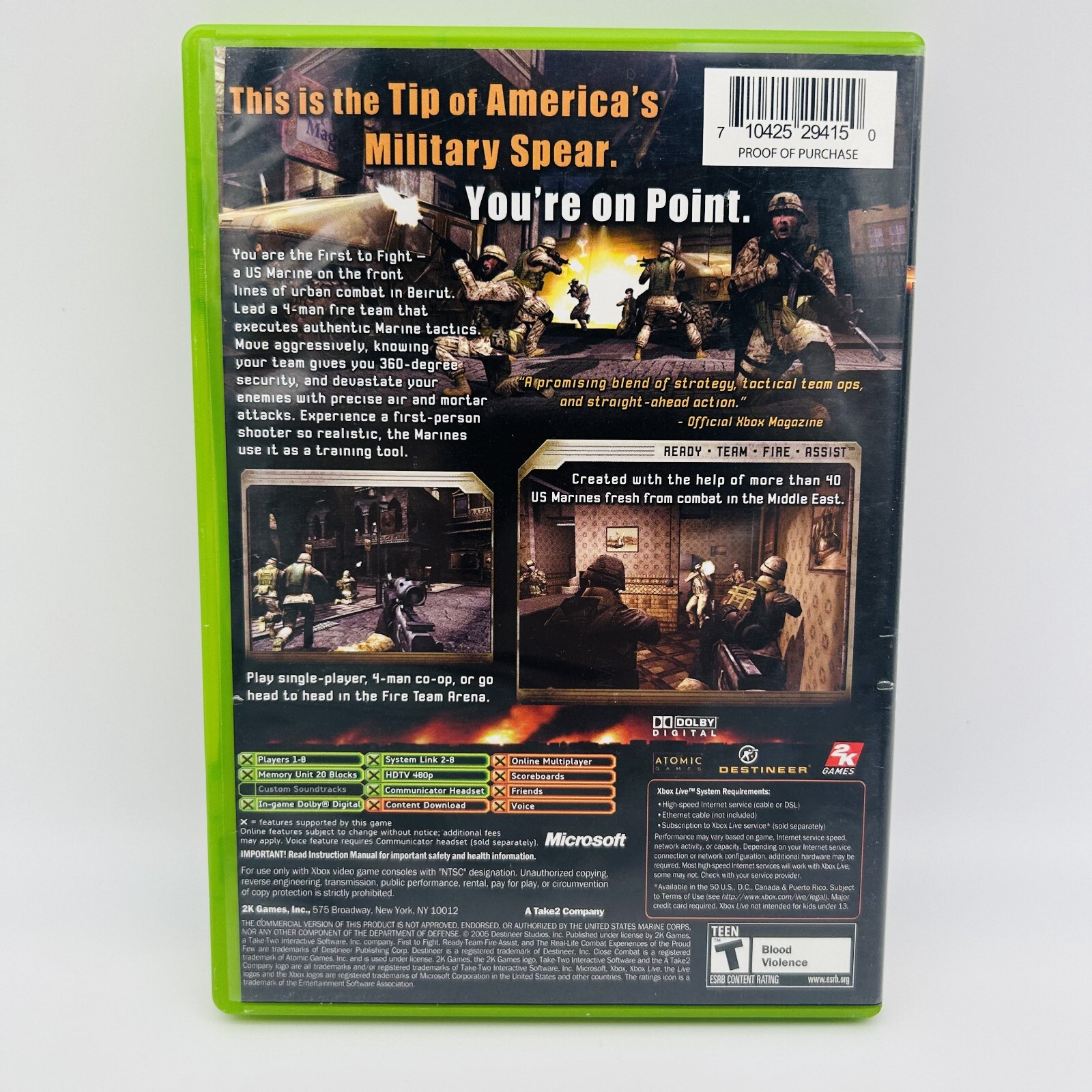 Close Combat: First to Fight (Microsoft Xbox, 2005) *CASE ONLY No Manual or Disc